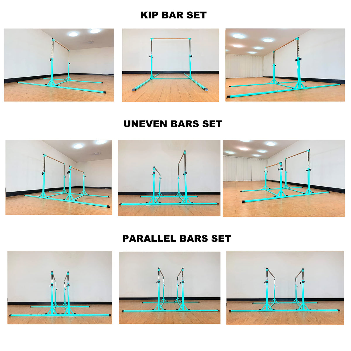 MARFULA Gymnastics Double Horizontal Bars 3Play Parallel Bars Uneven Bars Gymnastics Training Kip Bar with 304 Stainless Steel Regulating Arms & Fiberglass Rail for Indoor Outdoor Home Club Use