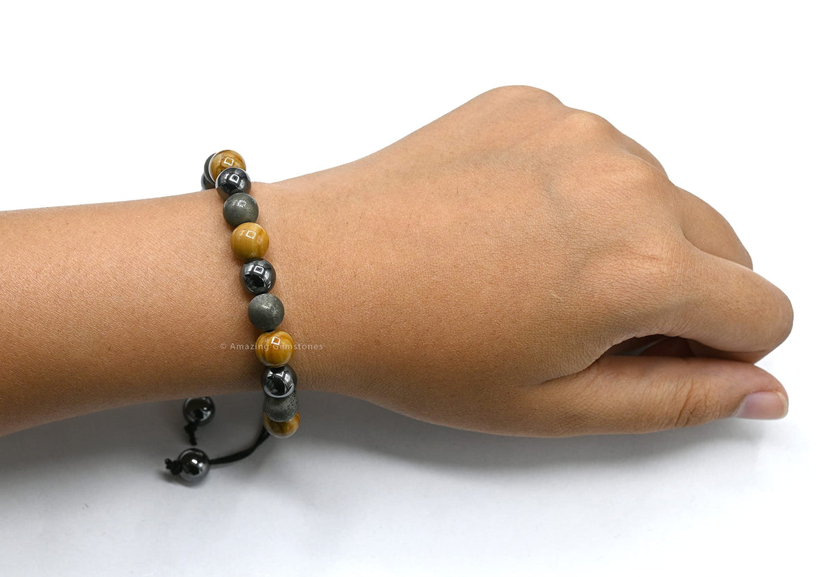 Amazing Gemstone New Beginnings Manifestation Bracelet - Yellow Jasper Pyrite Hematite Bracelet Set for Men Women Healing Calming Anxiety Stress Relief Gifts Pulseras Para Hombres Mujer (Adjustable)