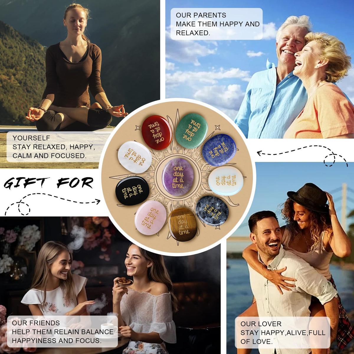 QINJIEJIE One Day at A Time Clear Quartz Worry Stone Healing Crystal Thumb Stones Thinking of You Gifts for Anxiety Relief Items You Got This Inspirational for Friend Encouragement Gift for Women Men