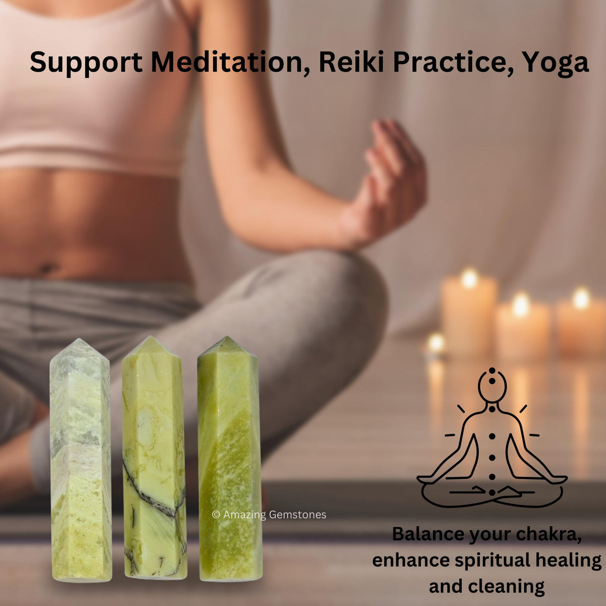 Amazing Gemstone Serpentine Crystal Points Bulk Healing Crystals - Pack of 3 Single Terminated Healing Wand Point Bulk Crystals for Crafts, Crystal Grid, DIY Work - Premium Crystals - Beginners Gifts