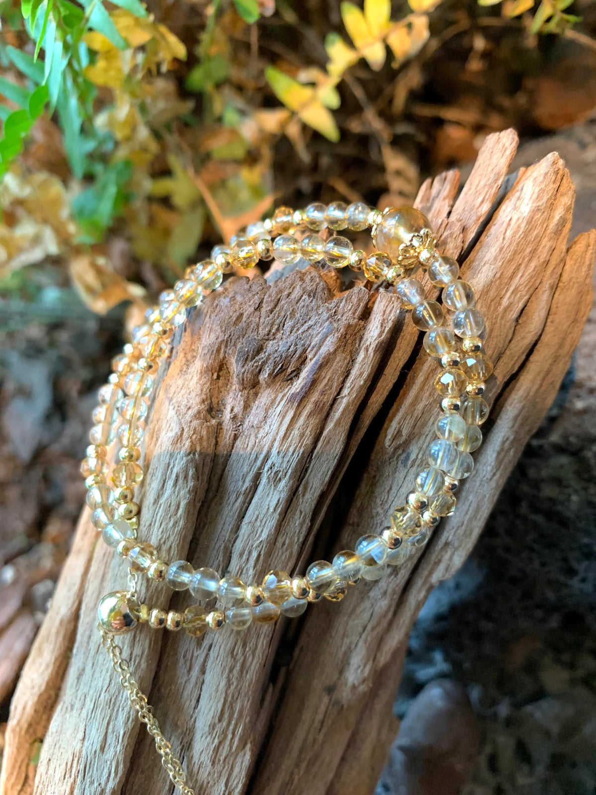 PSEEHEE Handmade Genuine Citrine Crystal Beads Double Layered 14k Gold Filled Wire Bracelet, Birthstone Chakra Healing Gemstone Crystal Adjustable Bangle Cuff Jewelry Gift for Women