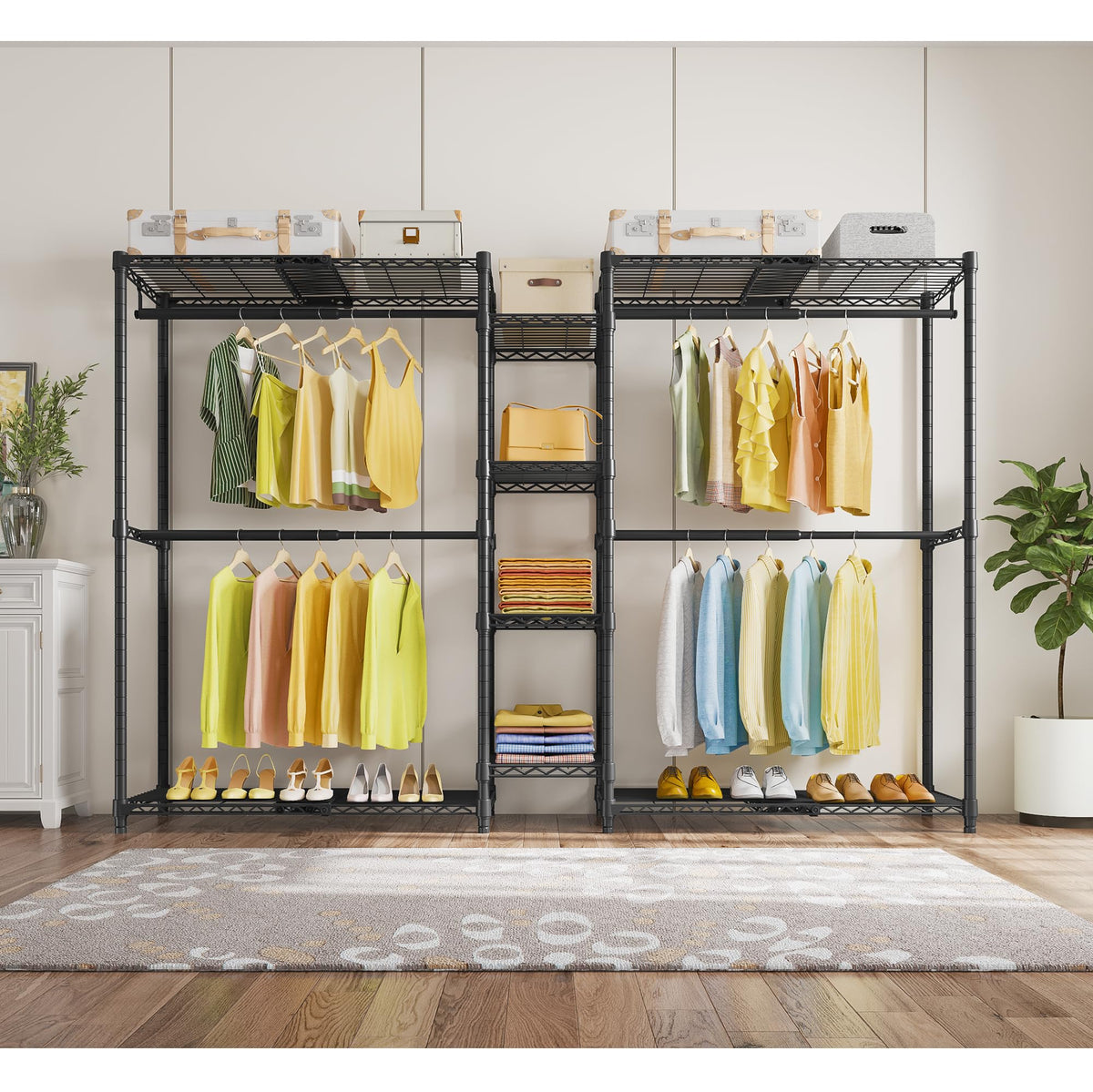 VIPEK X3 Expandable Heavy Duty Clothes Rack Adjustable from 5'2" to 8' with Adjustable Shelves and Hanger Rods, Large Freestanding Clothing Racks Reach-in & Walk-in Closet, Max Load 1210LBS, Black