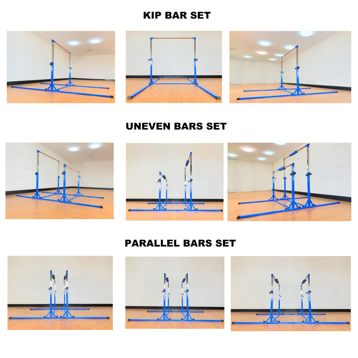 MARFULA Gymnastics Double Horizontal Bars 3Play Parallel Bars Uneven Bars Gymnastics Training Kip Bar with 304 Stainless Steel Regulating Arms & Fiberglass Rail for Indoor Outdoor Home Club Use
