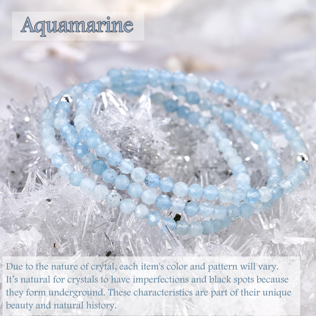 Farfume Aquamarine - Calmness & Courage - Beaded Bracelets for Women,Handmade Natural Stone 4mm Beads 925 Sterling Silver Stretch Bracelets, Chakra Crystal Gemstone Jewelry Gifts for Mom