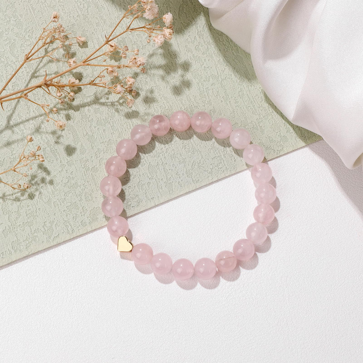 GolbalJew Healing Bracelet For Women Anxiety Rose Quartz Beaded Bracelets Jewelry Healing Stone Heart Charm Bracelet Stress Relief Yoga Beads Chakra Bracelets Gifts For Women