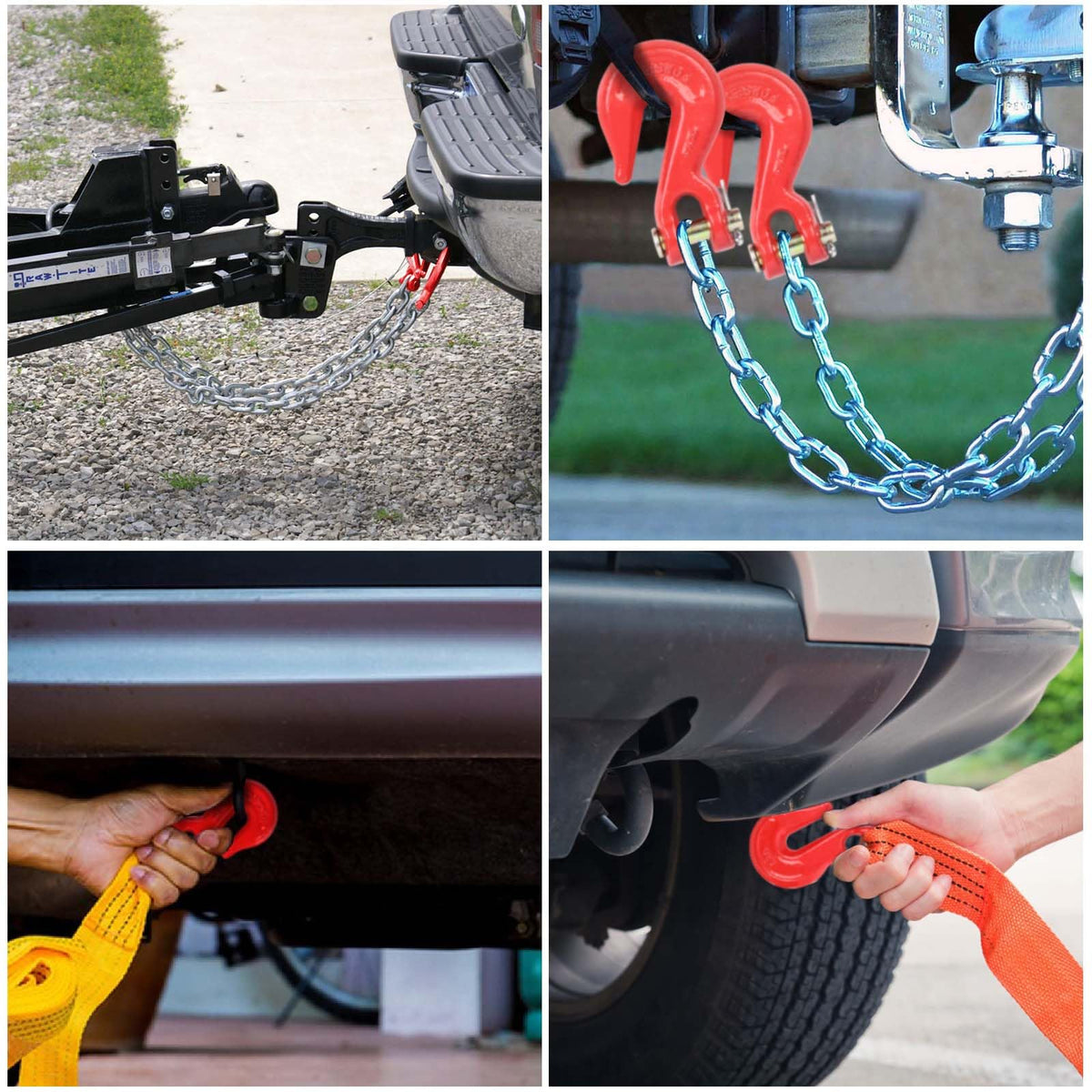 Lechansen 5/16'' G80 Clevis Tow Hook,10 Pack Heavy Duty Grade 80 Transport Chain Hook Tow Hooks for Trailer Truck, 4,900 Lbs Working Load Limit, Grab Hook for G80 Chains and Binders - Red