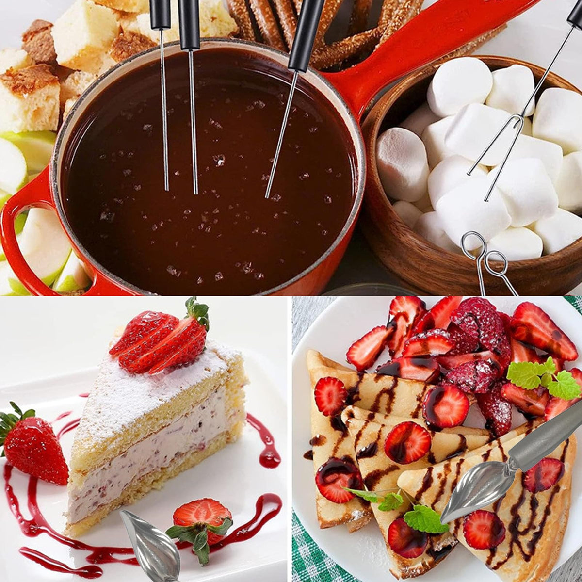 6 Candy Dipping Tools Chocolate Dipping Fork Spoons Set 2 Culinary Drawing Decorating Spoon Set,Stainless Steel Kitchen Cooking Tweezers Tongs Icing Spatula for Decorative Plates Making Desserts