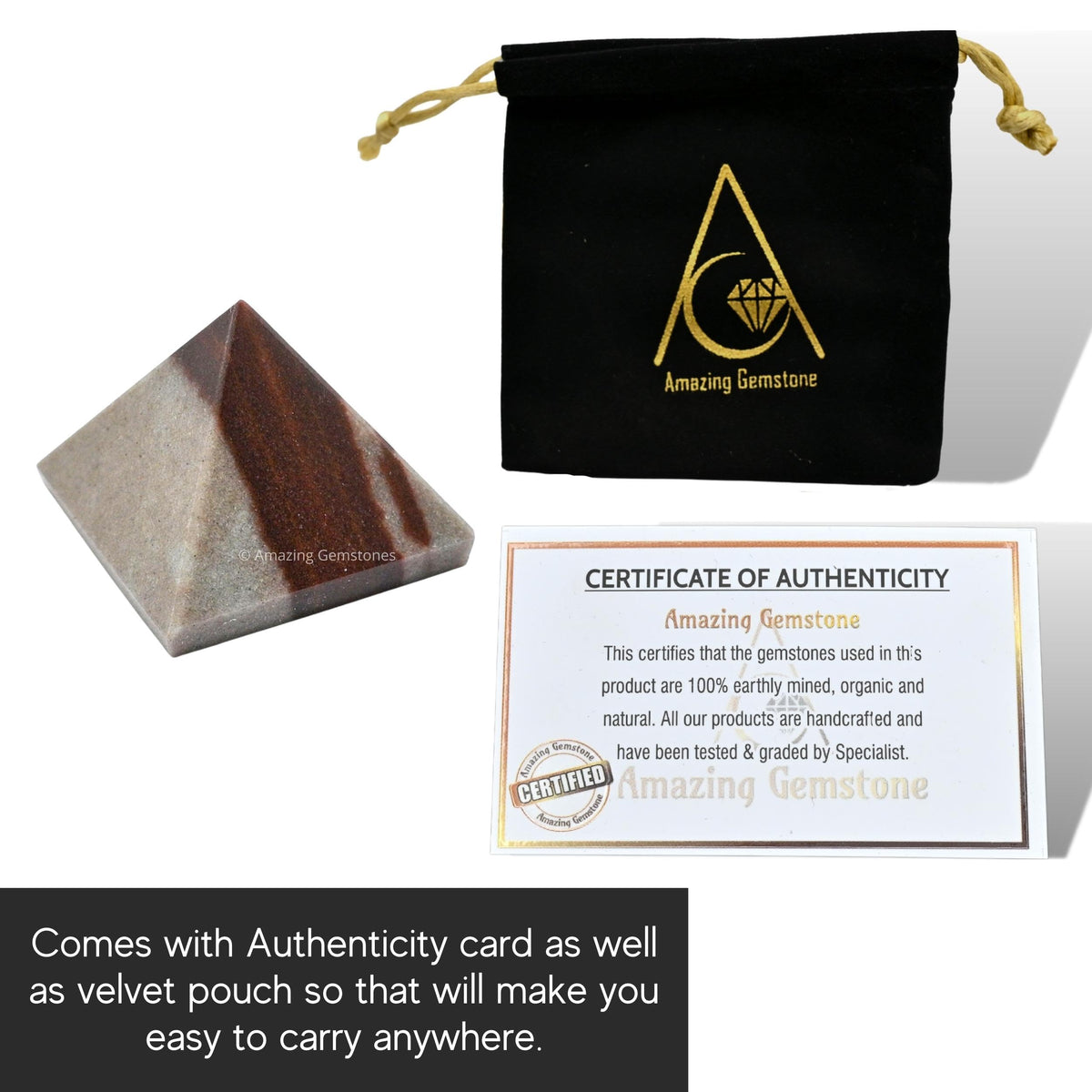 Amazing Gemstone Narmada Shiva Lingam Pyramid Crystal Healing Stones - 1" Great Pyramid Figurine of Natural Stone Pyramid for Meditation, Reiki, Chakra Balancing and Crystal Pyramids Grid