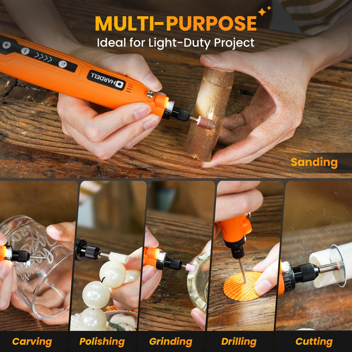 HARDELL Mini Cordless Rotary Tool, 5-Speed and USB Charging Rotary Tool Kit with 69 Accessories, Multi-Purpose 3.7V Power Rotary Tool for Sanding, Polishing, Drilling, Etching, Engraving, DIY Crafts