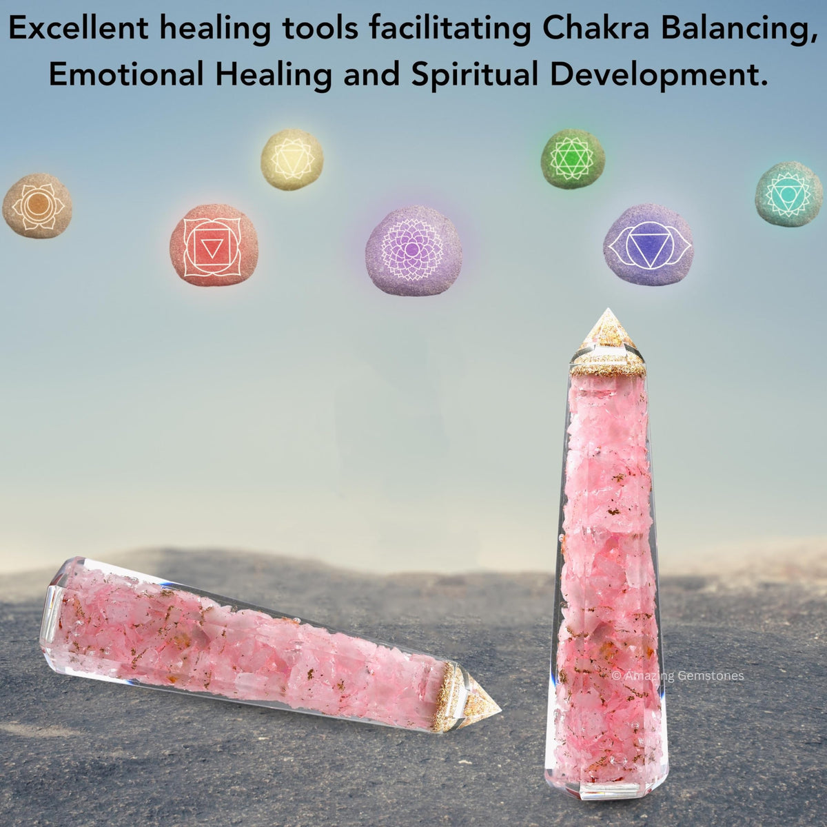 Amazing Gemstone Rose Quartz Orgonite Orgone Crystal Towers - Large 4.5" Orgonite Crystal Wand Obelisk Tower Point for Meditation, Crystals and Healing Stones Gift and Protection