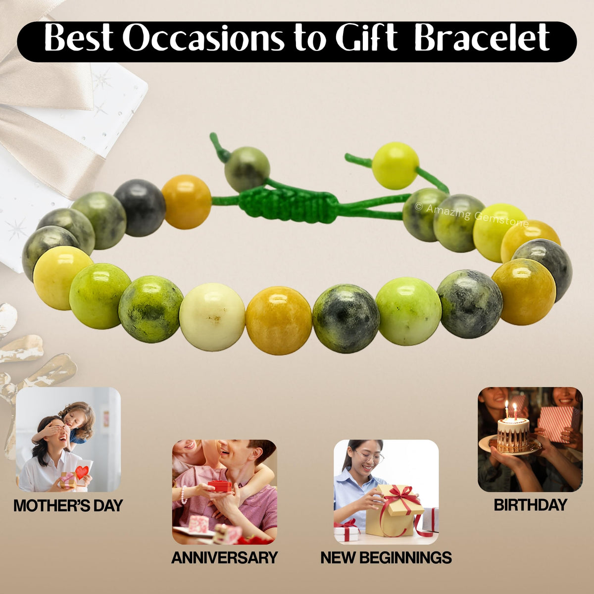 Amazing Gemstone Chrysoprase Bracelet, Gifts For Men & Women - Protection Healing Crystal Bracelet - 8mm Gemstone Beaded Adjustable Bracelet, Pulseras Para Hombres Mujer Stocking Stuffers