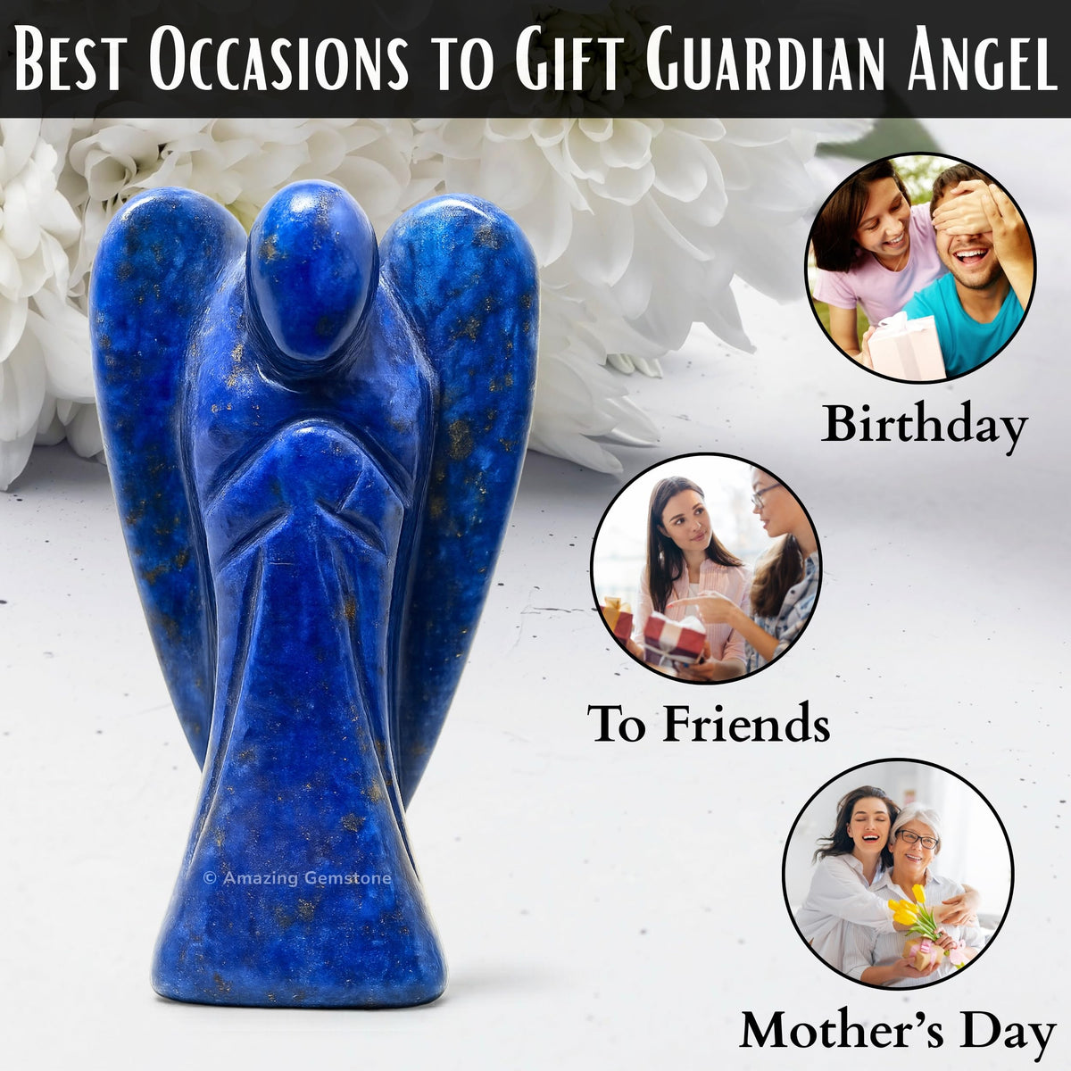 Amazing Gemstone Lapis Lazuli Angel - Lapis Lazuli Crystal Angel and Pocket Guardian Angel Crystal Figurines (3 inches)