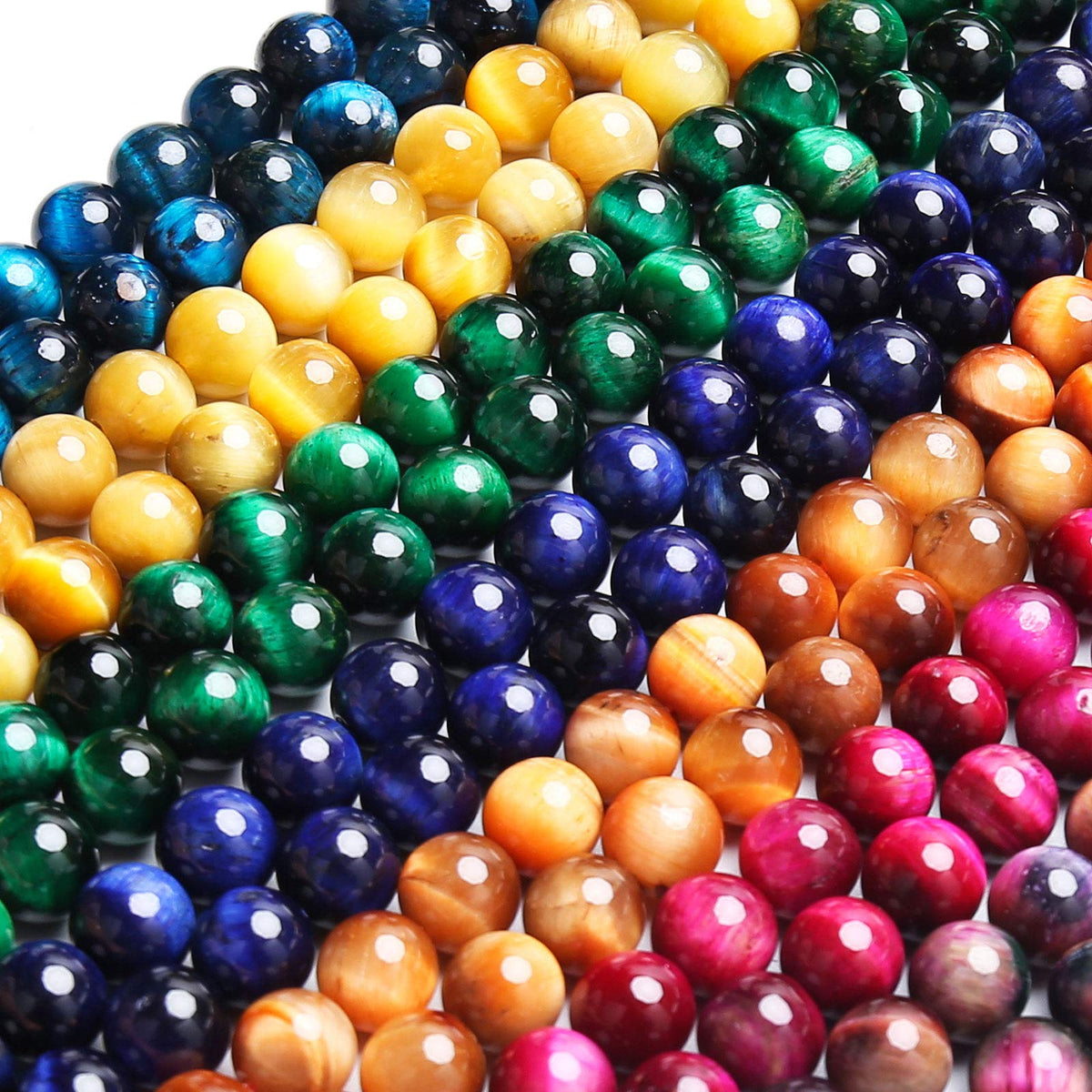 Natural Multi-Color Tiger Eye Beads, Grade AAA Gemstone Round Loose Beads 10MM 40PCs Bulk Lot Options, Semi Precious Stone Beads for Jewelry Making