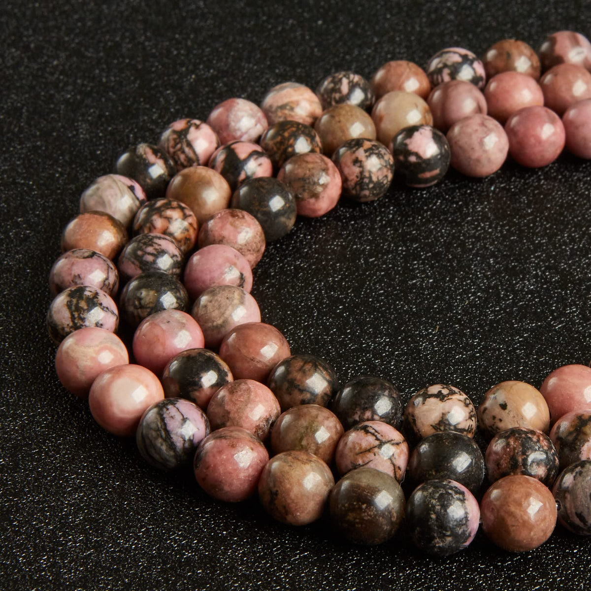 35pcs 10mm Pink Black Rhodochrosite Beads Natural Gemstone Beads Round Loose Beads for Jewelry Making