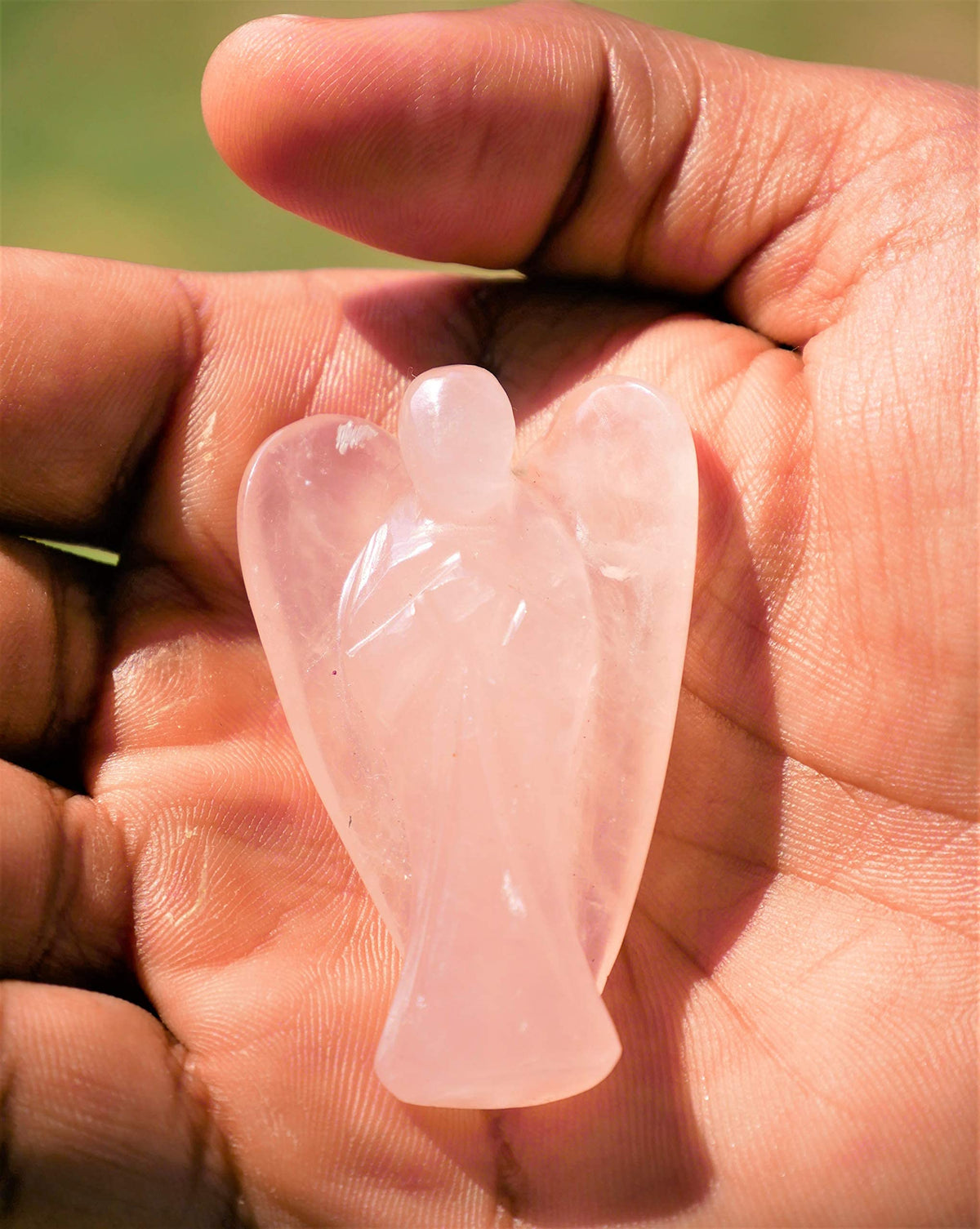 Crocon Rose Quartz Gemstone Guardian Angel Healing Figurine, Hand Carved Pocket Angel - Crystals for Positive Energy, Handmade Mini Statue for Love, Peace & Healing, Natural Gemstone Healing Figurine