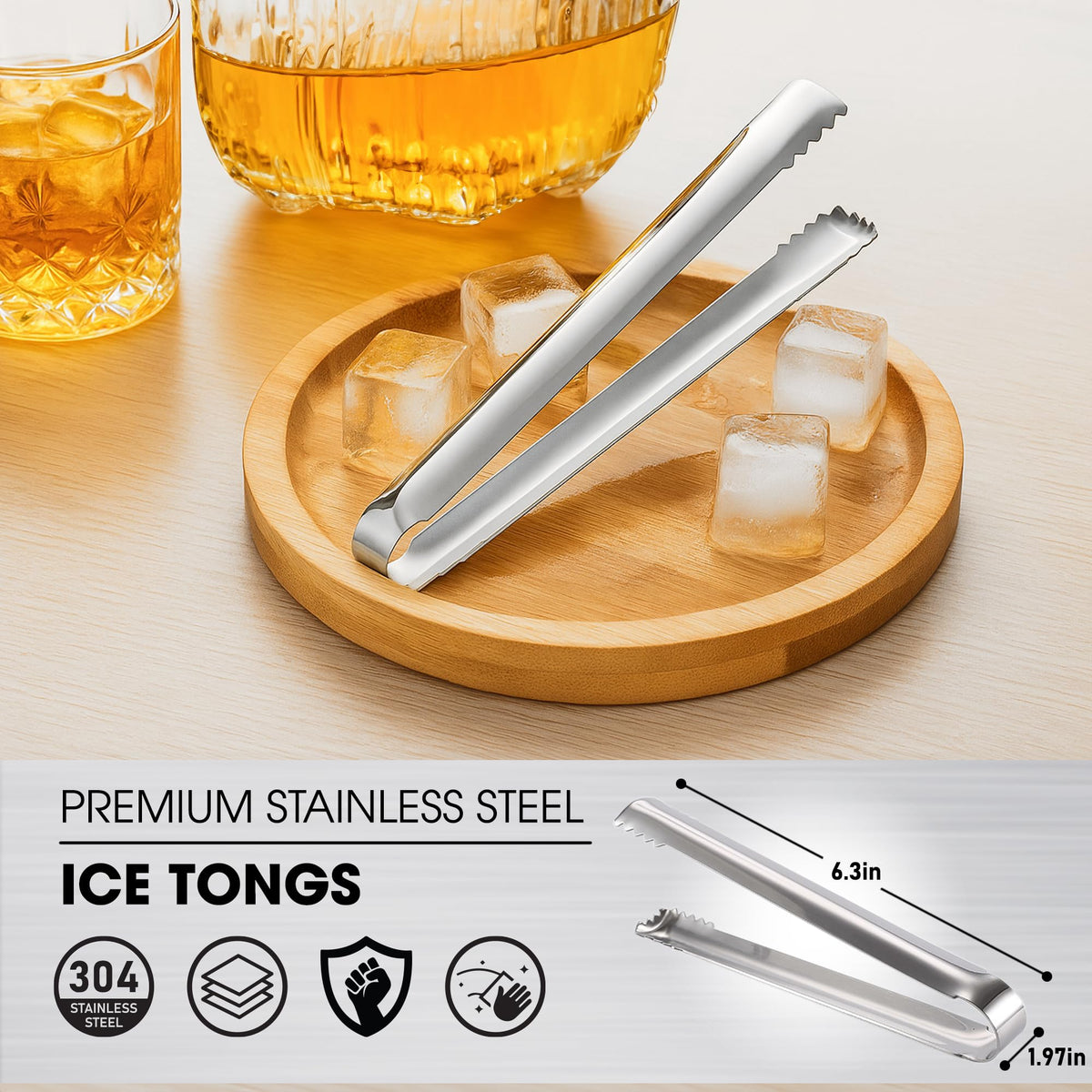 DUGATO Stainless Steel Cocktail Tongs (6 Pack, 6.3 inch) - Small Bar Ice Tongs with Sharp Grip Teeth for Ice Buckets, Sugar, Olives & Garnishes - Party Essentials