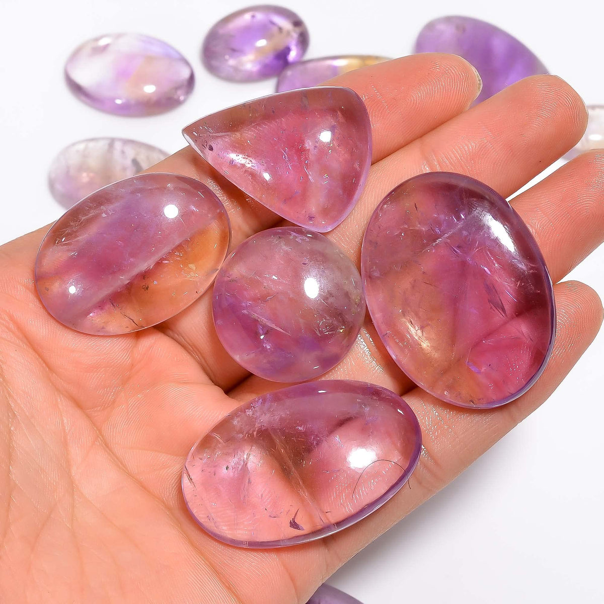 Natural Ametrine Gemstone- Healing Crystals for DIY Jewelry Making -Loose Natural Cabochon -Perfect for Crafting Unique Jewelry Designs Gift for Her, Mother and Wife (5 pcs, 25-35 mm)