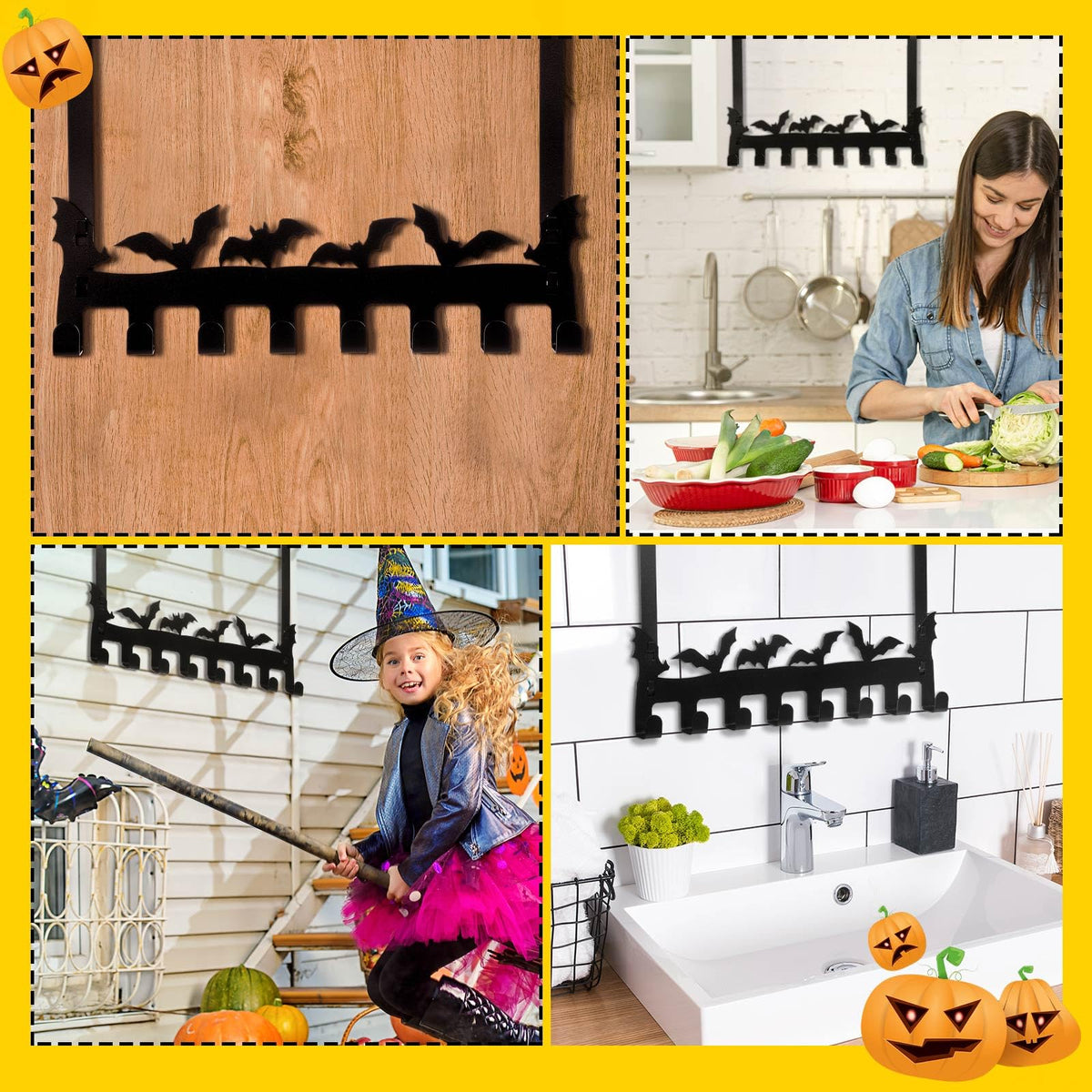 LemonRoad Bat Over the Door Hooks Gothic Over the Door Towel Rack Halloween Black Bat Shelf Organizer Wall Decor Holder for Hanging Bathroom Metal Wall Mount Towel Rack for Hoodies Hat