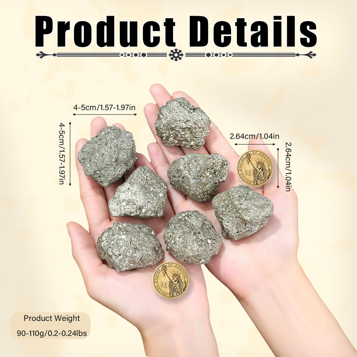ZHIYUXI Pyrite Crystal Pyrite Stone Raw Crystals Natural Rocks Healing Crystals and Stones Gem Stones Rock Gemstone Reiki Meditation Luck Success 1.57-1.97