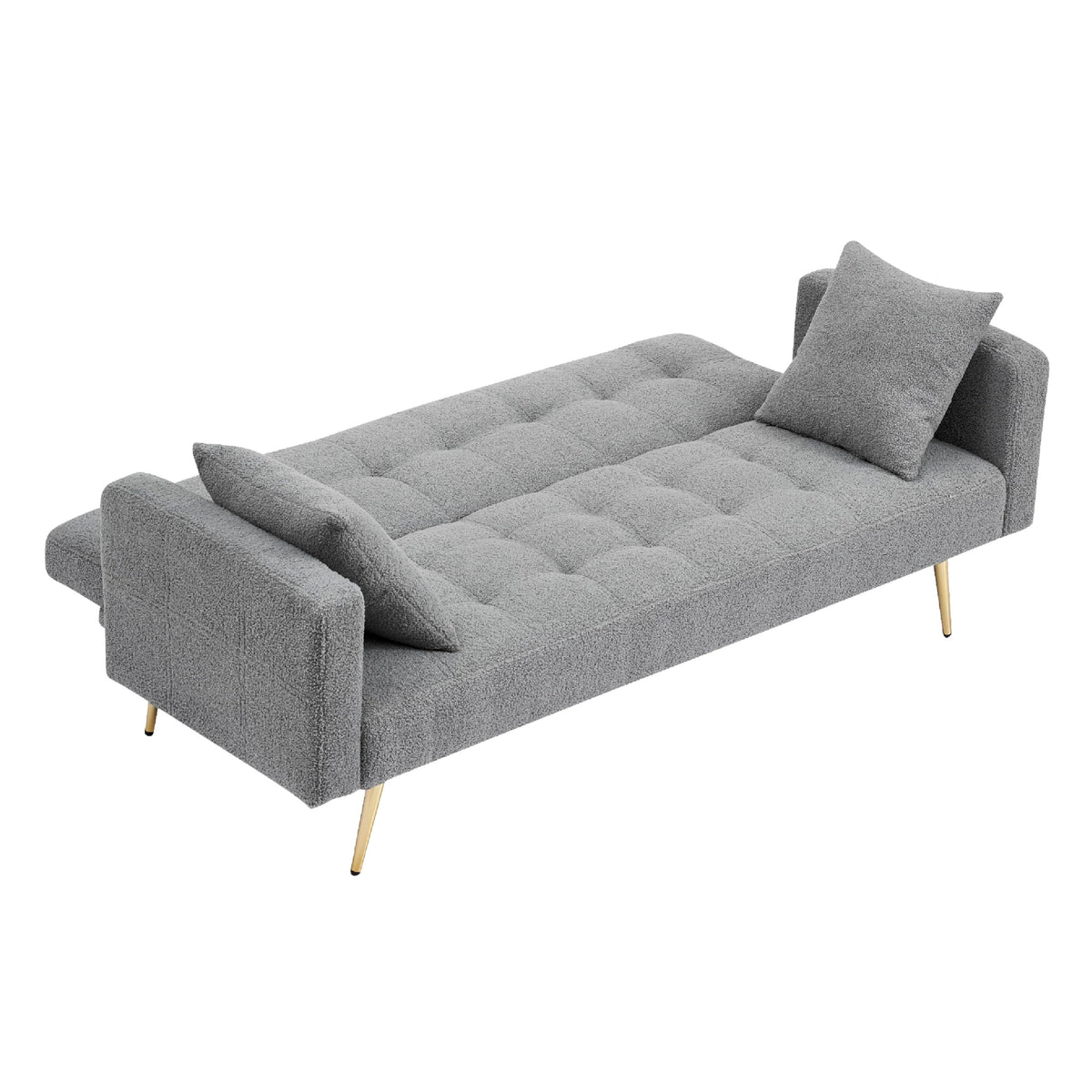 KEIKI 72" Folding Futon Sofa Couch w/Adjustable Backrest, Mid Century Modern Loveseat Convertible to Sleeper Bed, Small Comfy Teddy Cloud Couch SofaBed for Living Room & Bedroom, 2 Pillows, Gray