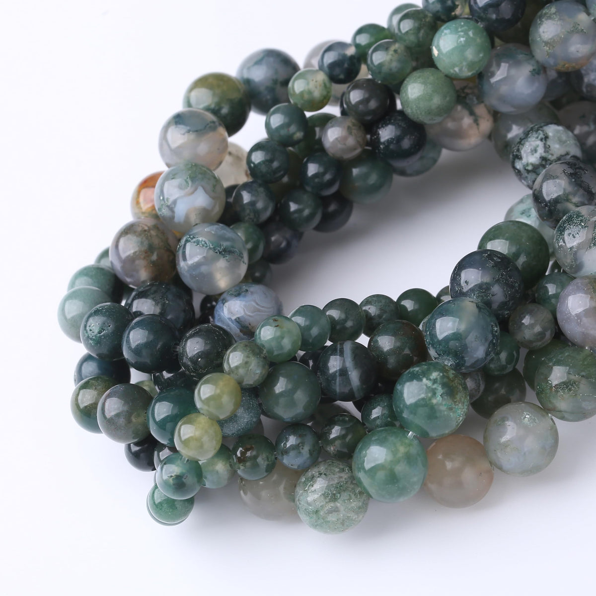Natural Moss Agate Stone Gemstone Round Crystal Energy Jade Beads for Jewelry Making DIY Bracelet Necklace - 1 Strand 15.5inch 35PCS 10MM
