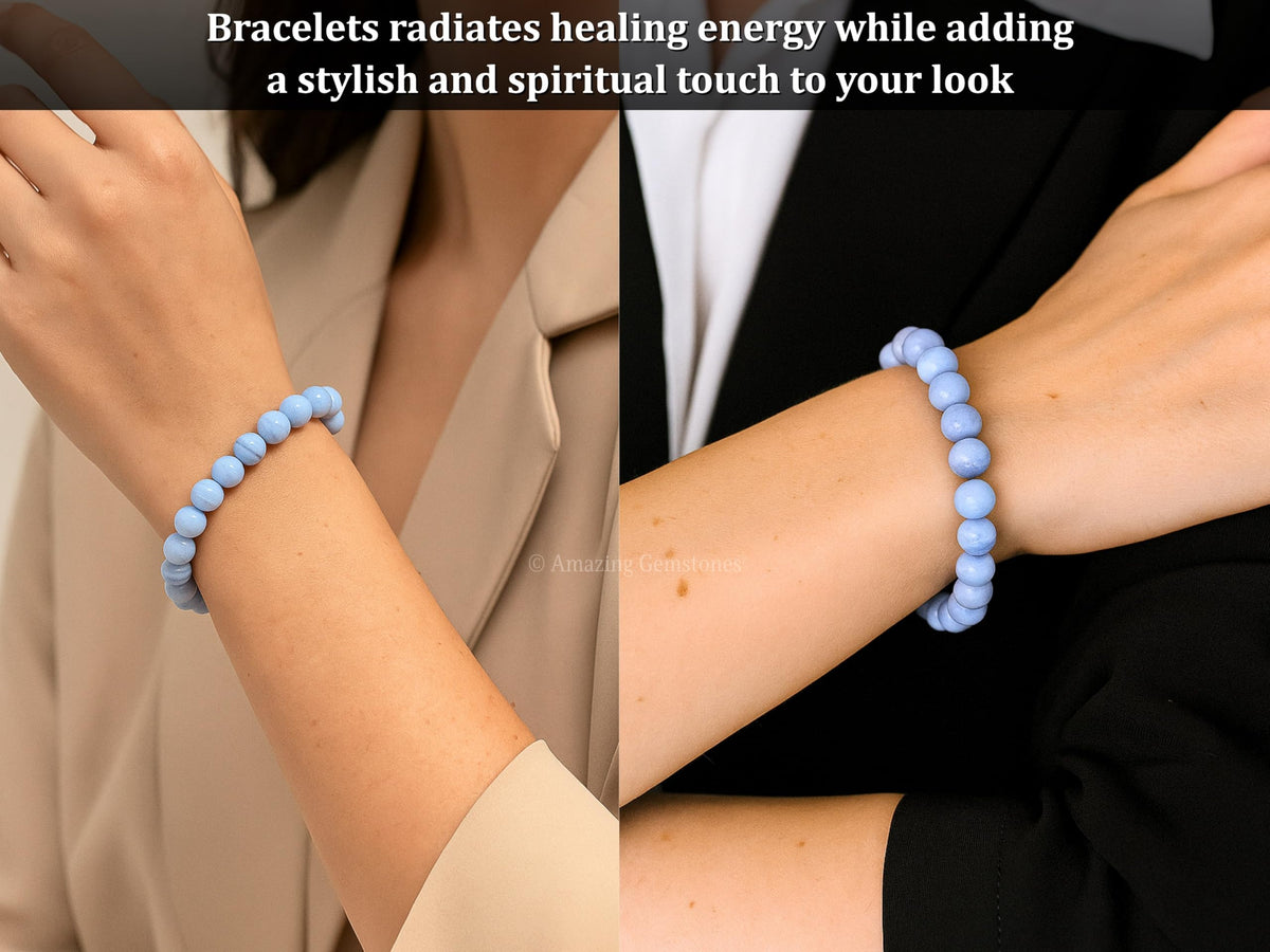 Amazing Gemstone Blue Lace Agate Bracelet for Women Men's Gifts - Protection Healing Crystal Bracelet - 8mm Gemstone Beaded Adjustable Bracelet Pulseras Para Hombres Mujer Stocking Stuffers