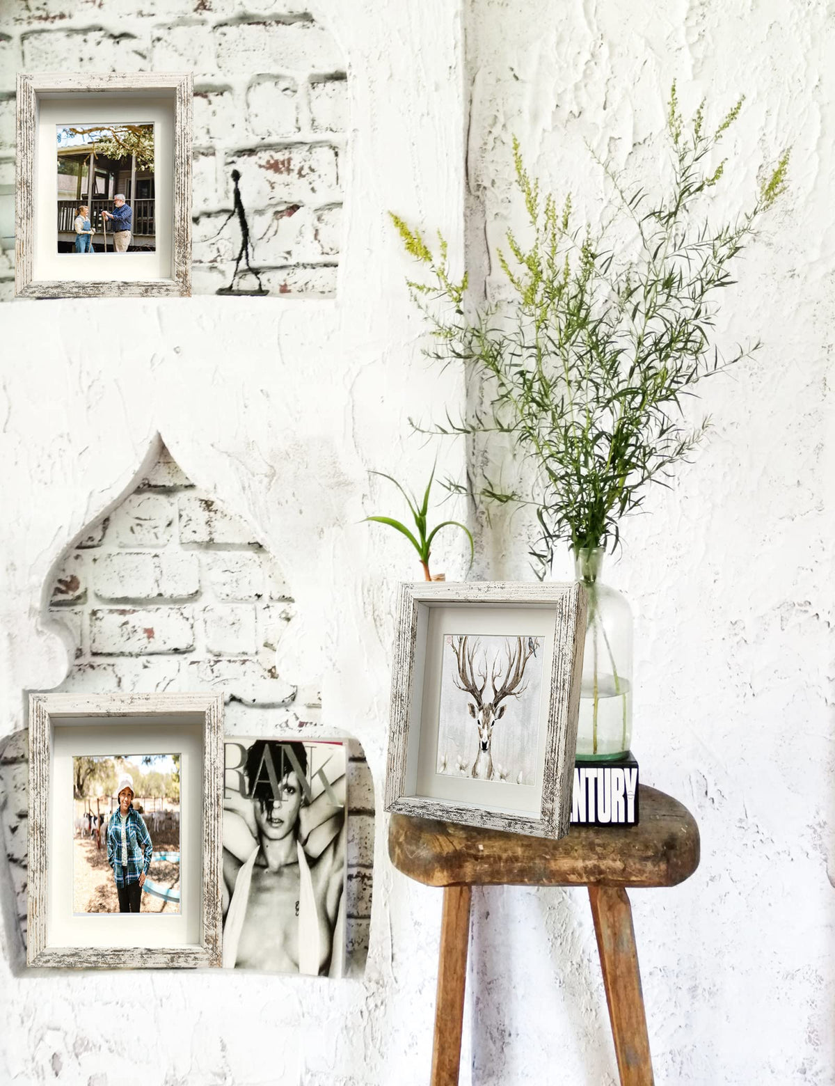 Houstimi Wooden Farmhouse 5x7 Shadow Box Frame Small Shadow Box Display Case Glass Surface Internal Depth 0.6 inch for Wall or Tabletop(White,4 Pack)