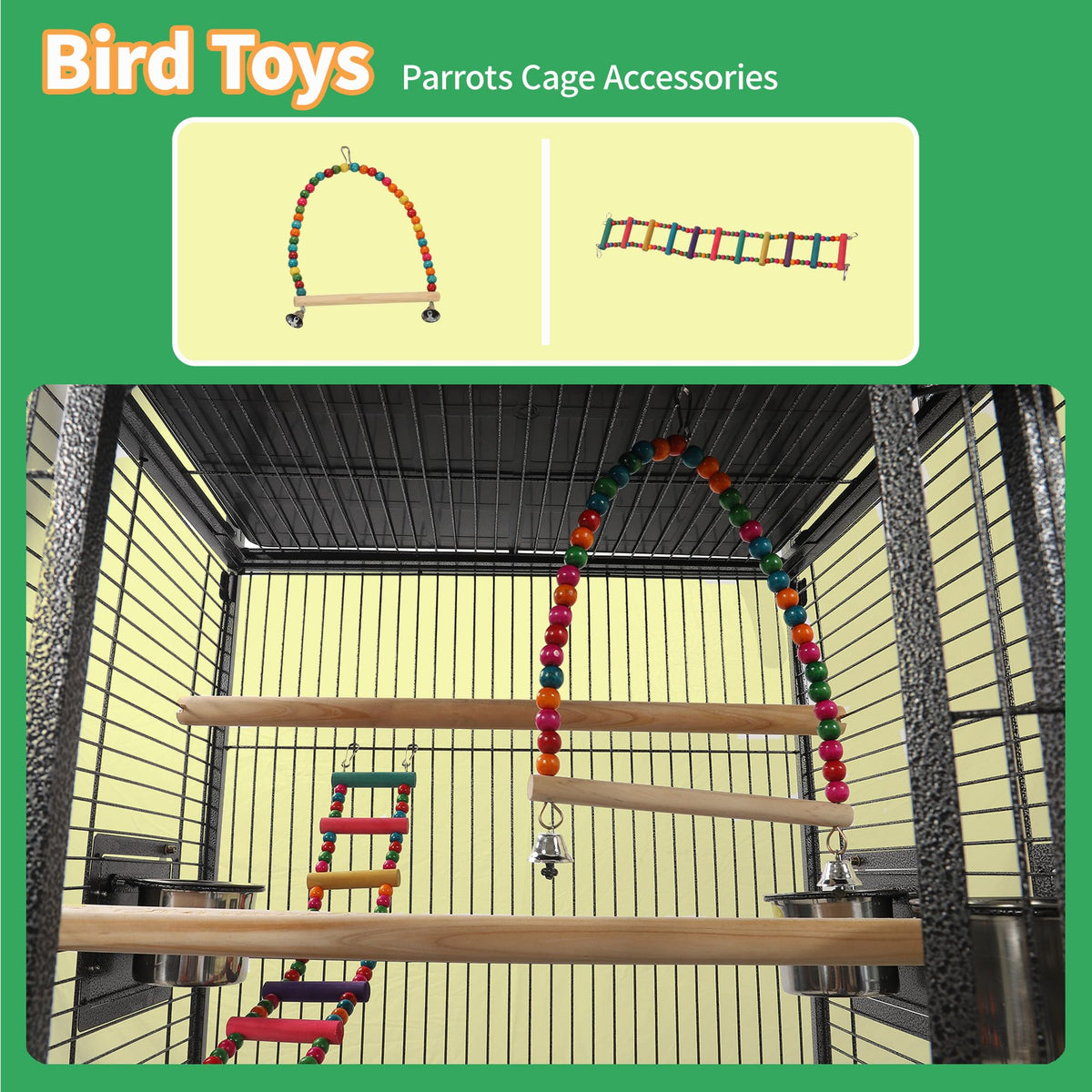 Sinopet 68.5" Extra Large Bird Cages for Parrots,Large Parrot Cages for Large Birds with playtop,Flight Bird Cages for Parakeets with Wheels,Metal cage for Birds,African Grey,Lovebird,Cockatoo,Conure