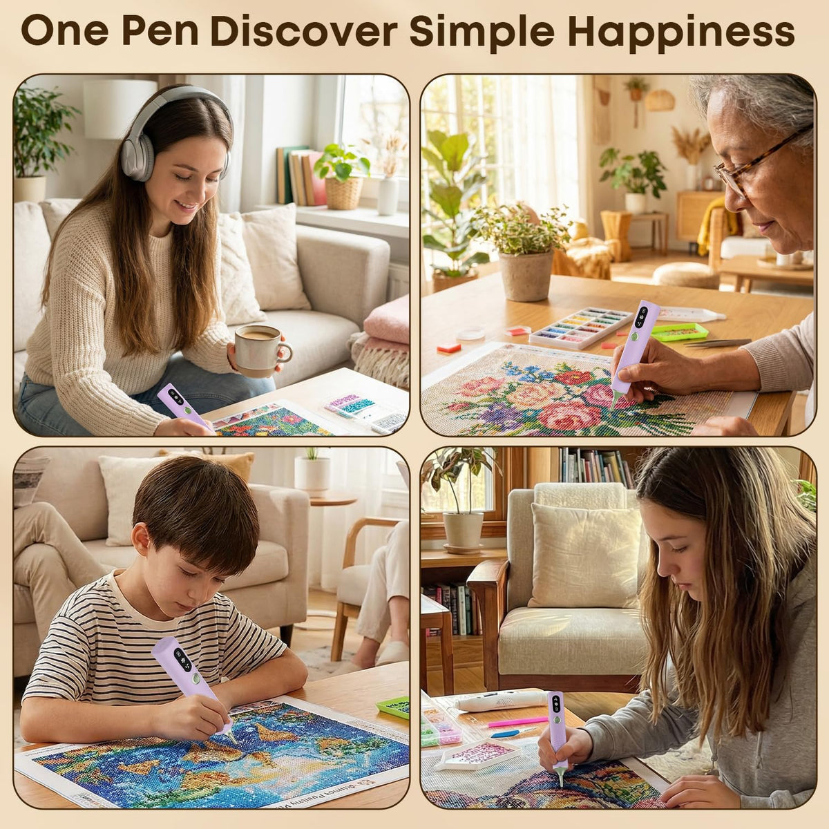 Electric Diamond Painting Pen, Vacuum Diamond Art Pens Cordless & Quiet, Adjustable Suction Mode, Mothers Day Gift for Mom Diamond Painting Tool Supplies for Adults, Purple