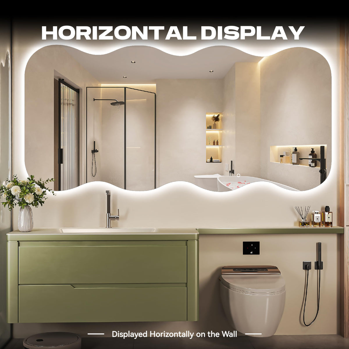 Hasipu Wavy Full Length Mirror with Lights - 71"×31" LED Wavy Floor Mirror, Frameless, Dimmable, Standing or Vertical/Horizontal Wall-Mounted Mirror for Bedroom, Living Room, Cloakroom