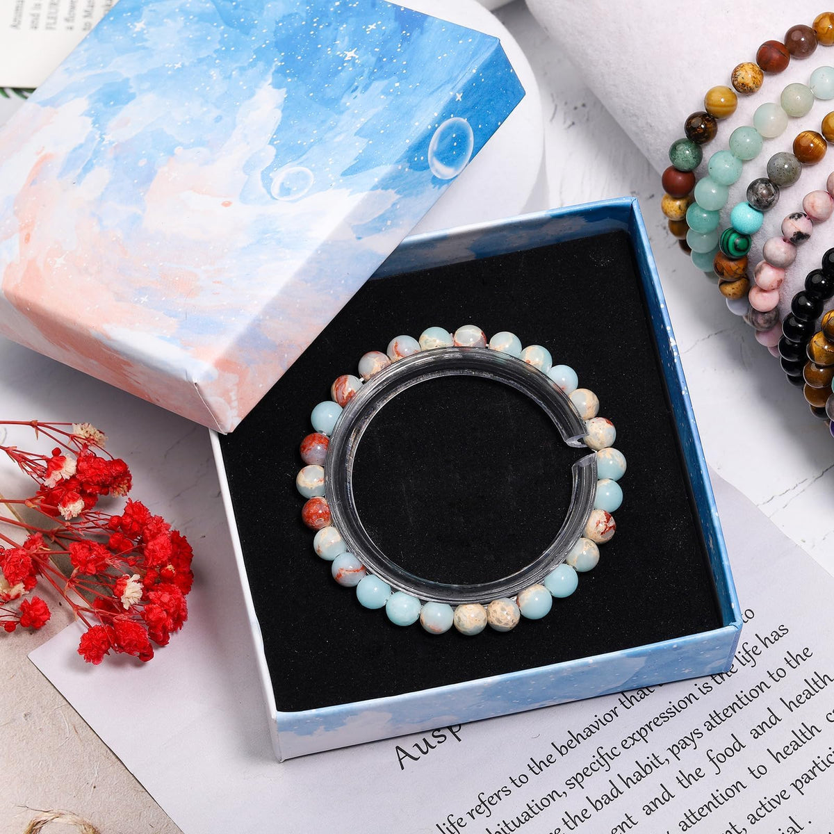 480pcs 8mm Natural Round Stone Beads Gemstone Crystal Loose Beads Smooth Bead for Bracelet Necklace Earring Jewelry Making Kit