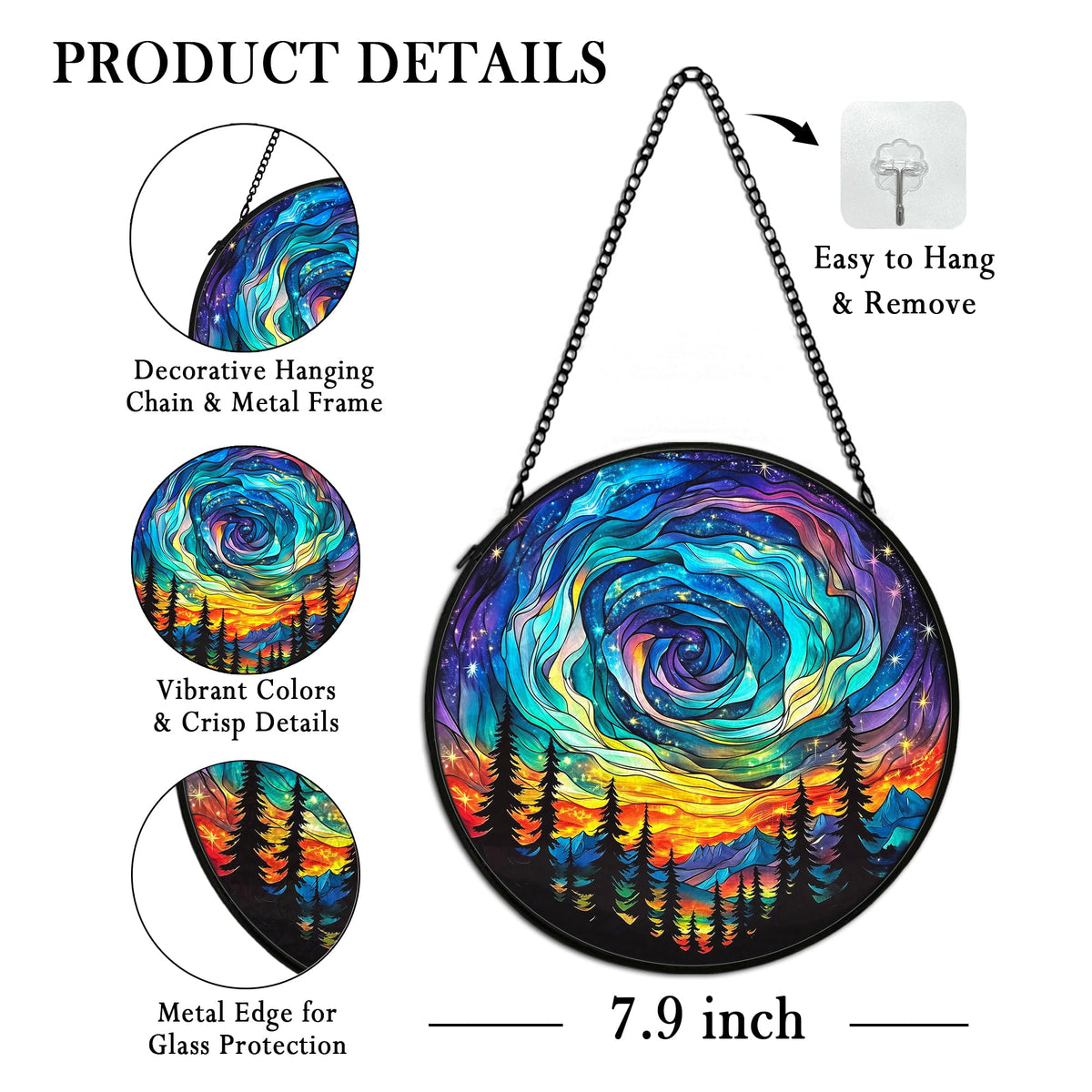 cvjutf Northern Lights Suncatcher Stained Glass Window Hanging Decor Ornaments, Nature Mountain Stained Glass Decor, Landscape Garden Lawn Sun Catchers Hanging Wall Art, Nature Lover Gifts,7.9x7.9In