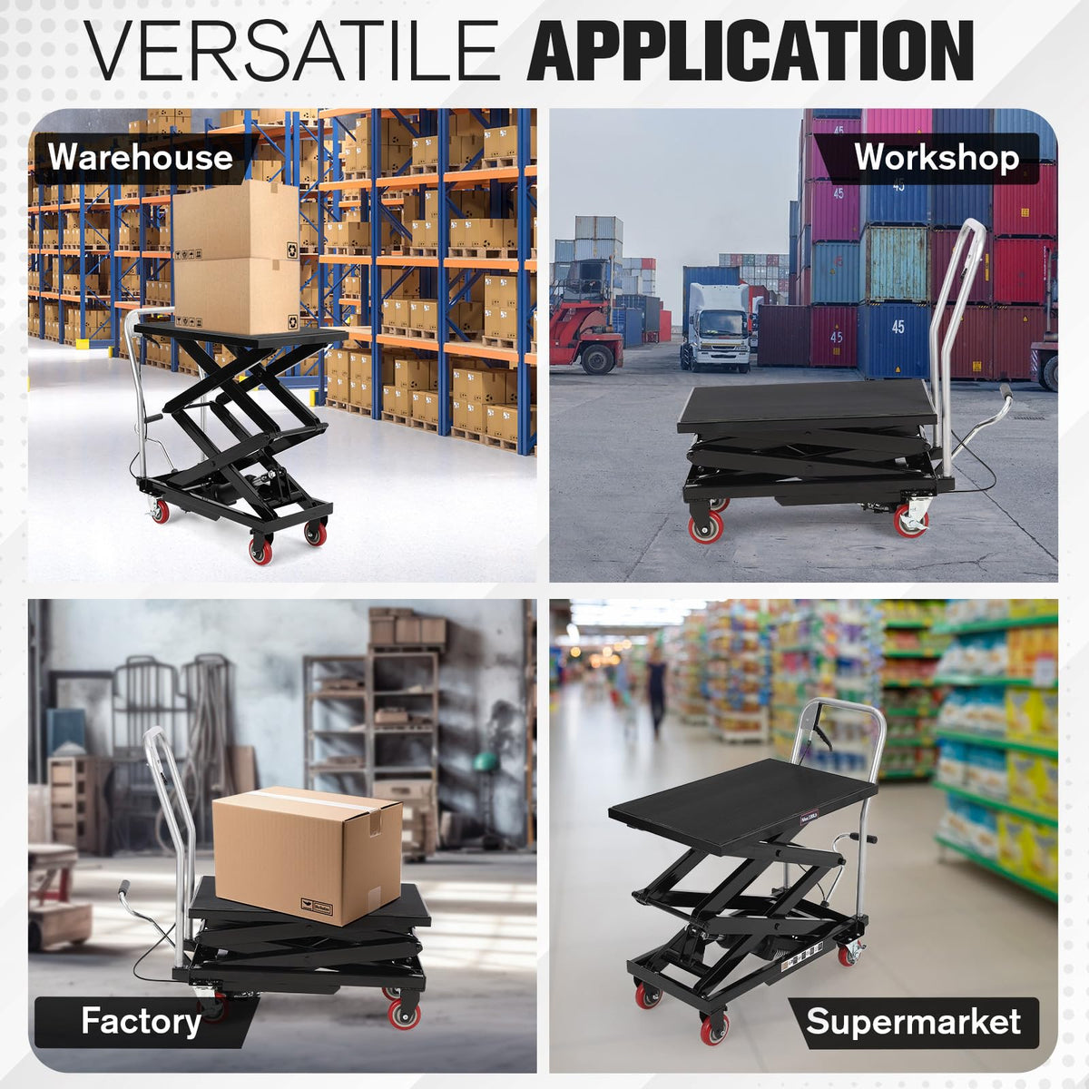 Hydraulic Lift Table Cart, 330 Lbs Capacity 50" Lifting Height Double Scissor Lift Table with Anti-Slip Pad & 4 Wheels for Material Handling & Transportation in Warehouse, Workshop, Black