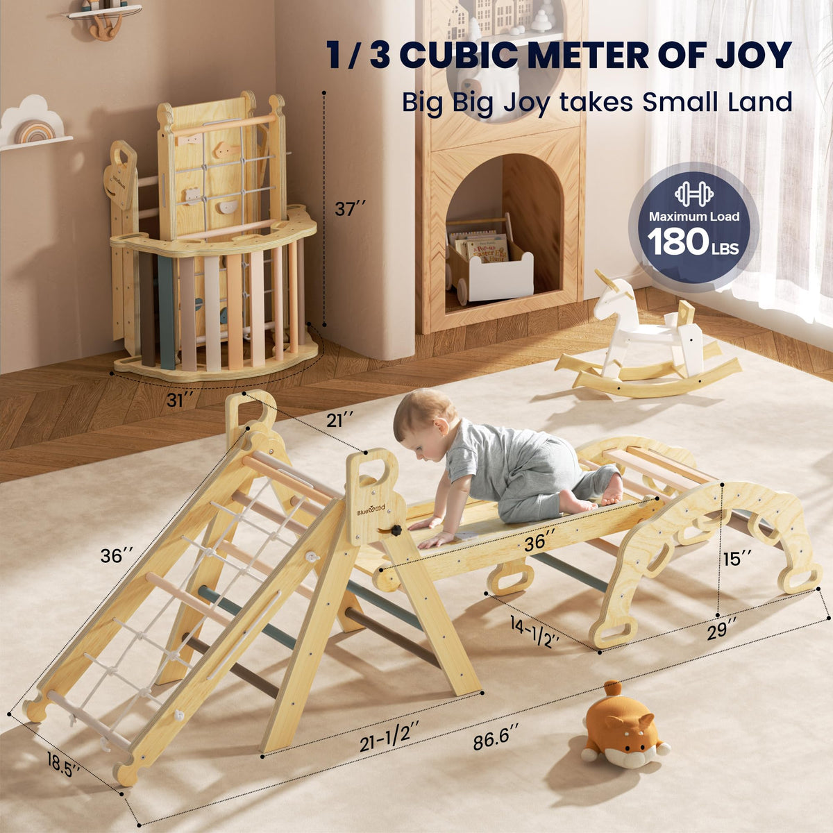 BlueWood 8 in 1 Pikler Climbing Set Indoor Arch Toys for Toddlers 1-3 Years