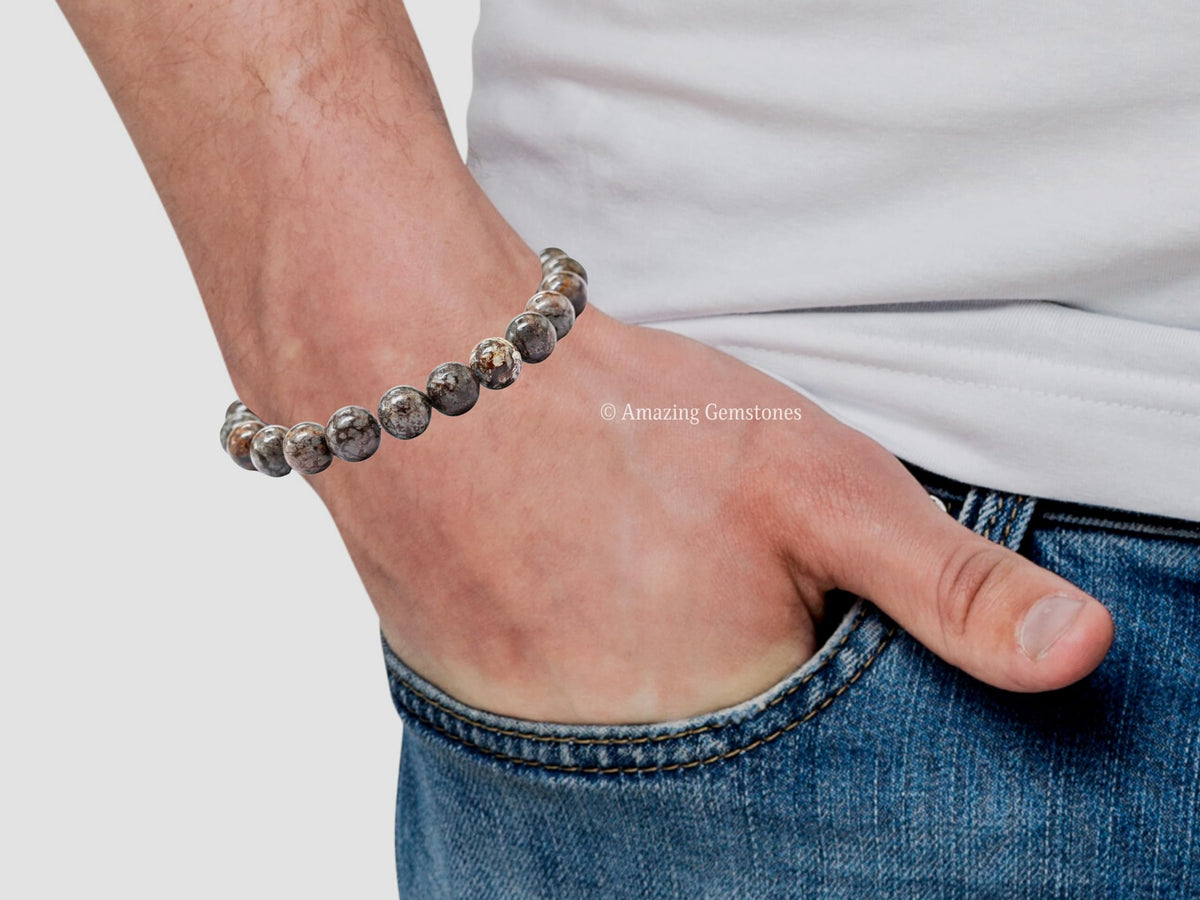 Amazing Gemstone Crystal Bracelet for Women Men's Gifts - Protection Healing Crystal Bracelet - 8mm Gemstone Beaded Stretchable Bracelet Pulseras Para Hombres Mujer Stocking Stuffers Mothers Day Gift (Brown Snowflake Obsidian)
