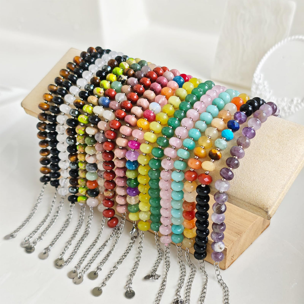 CHCCOYE 5x8mm Natural Healing Gemstone Bracelet – Handmade Yoga Beaded Bracelet, Stress-Relief Crystal Jewelry for Men & Women (Black Lava)