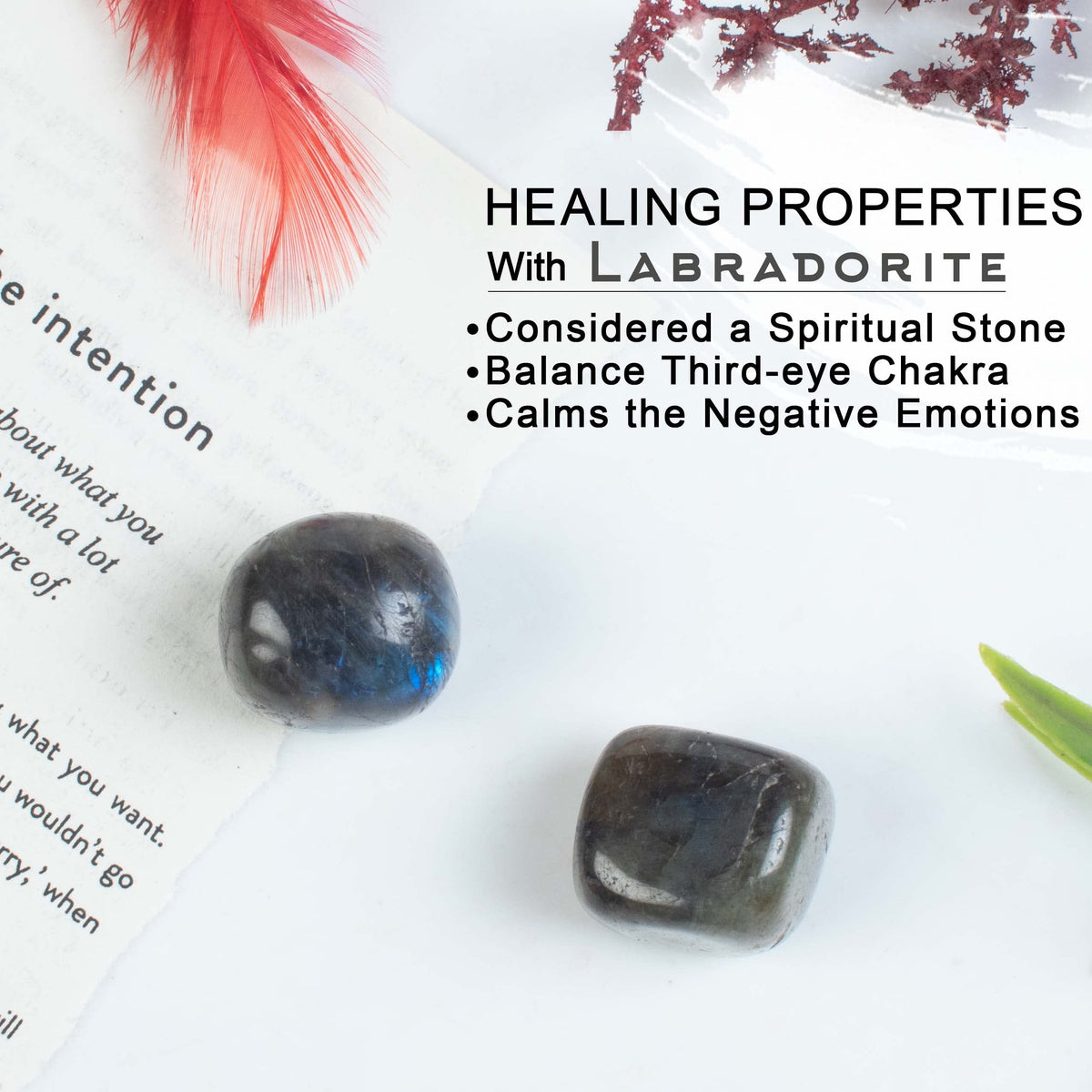 300+ Carats, 2 Pcs Labradorite Polished Stones and Crystals, Tumbled Stones 20-25mm Real Healing Stones for Beginners Used as Crystal Therapy, Meditation, Reiki, Thumb Stones Gift for Rock Collection