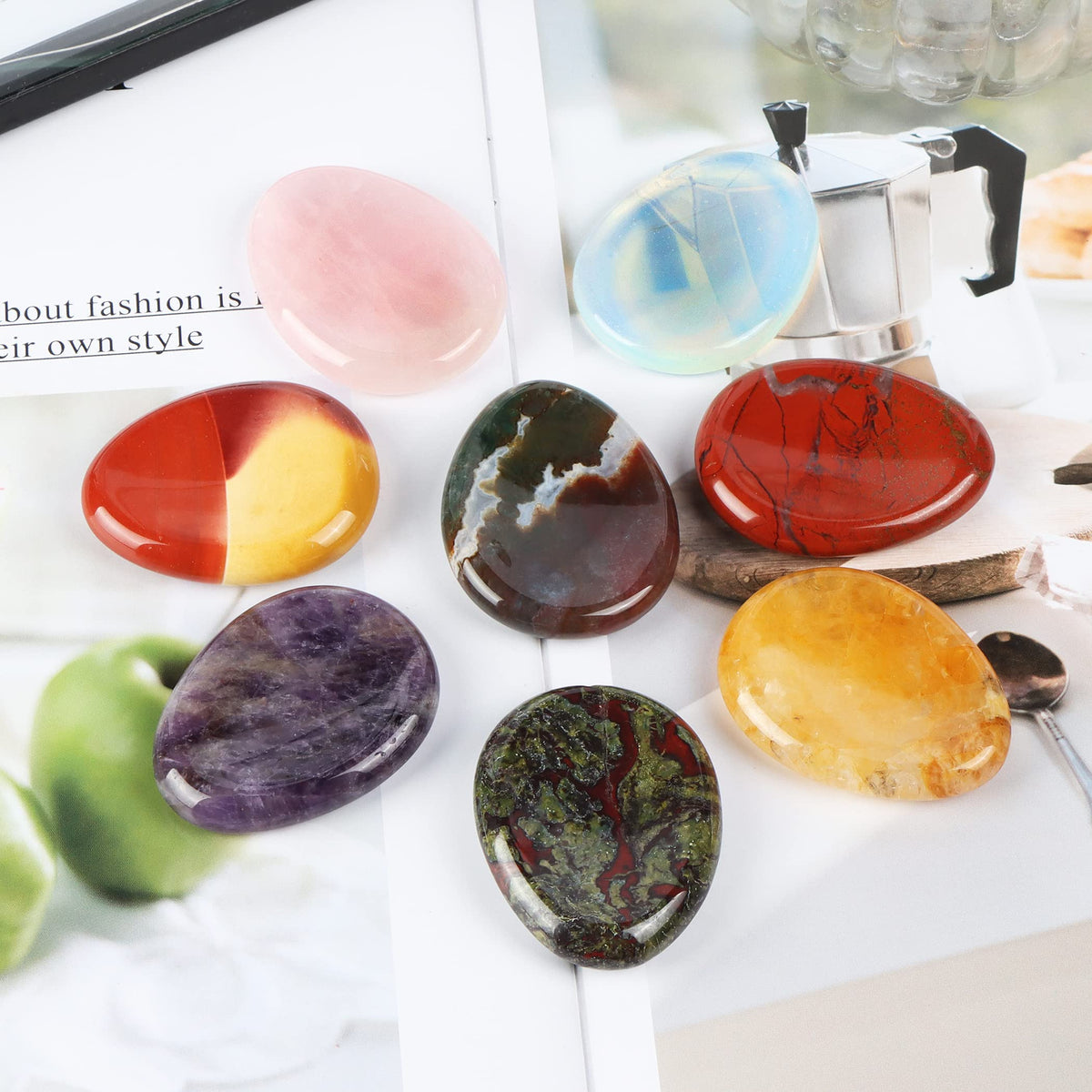 Artistone Red Jasper Crystal Thumb Worry Stone Hand Carved Crystal Pocket Palm Stone for Anxiety Stress Relief, Meditation Reiki, Water Drop Shaped