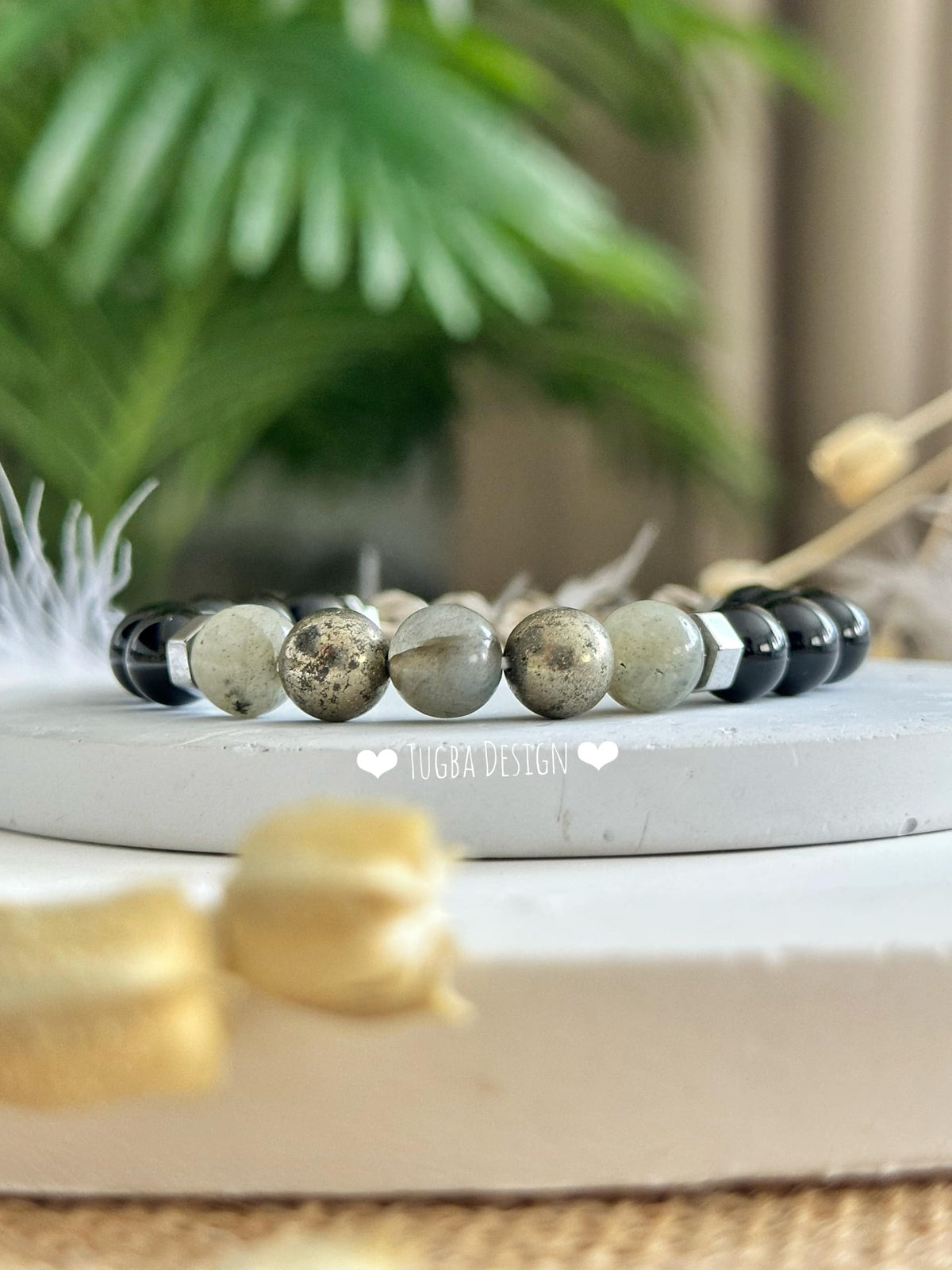 TUQBA Manifestation and Protection Beaded Crystal Bracelet for Men and Women Natural Stone Jewelry with Onyx, Smoky Quartz, Pyrite, Labradorite Mothers Days Gift, Christmas, Baptism, Birthday
