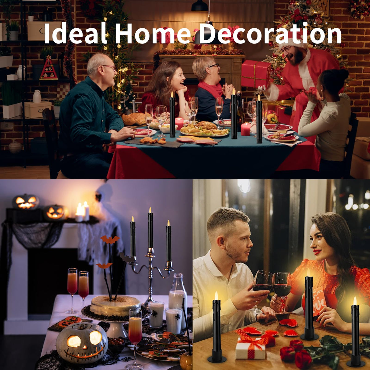 YBU Flameless Taper Candles with Remote 7 Inches Led Candle Sticks with Flickering Light Timer Dimmer Battery Operated Window Candles for Halloween Christmas Decoration (Black)