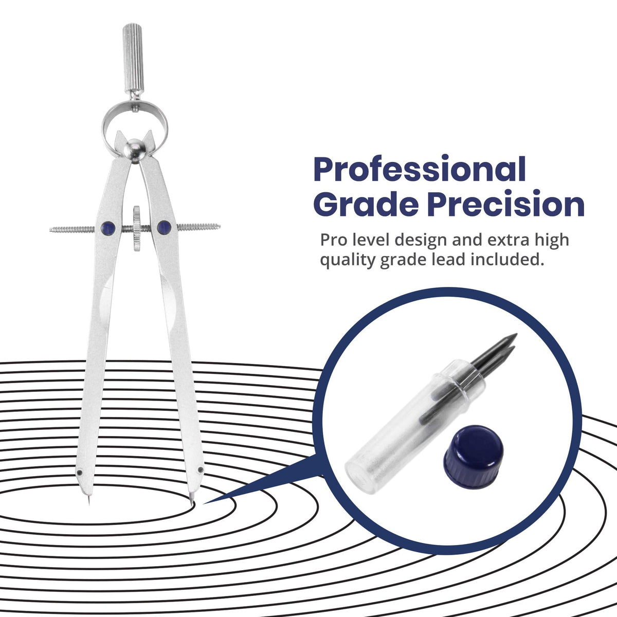 Pacific Arc Metal Professional Compass, Perfect Spring Bow Compass for Math, Geometry, or Drafting, Up to 8" Diameter Large, Comes with Lead and Lock
