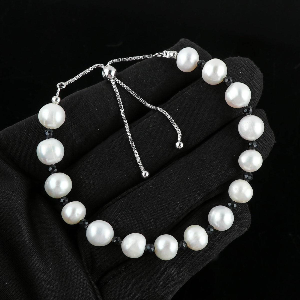 CRYSTALIS Natural Blue-Sapphire And Freshwater Pearl Beaded Bracelet, Elegant Beads Crystal, Chakra Bracelet, Healing Bracelet, Gemstone Jewelry, 925 Sterling Silver Slider 10 inch