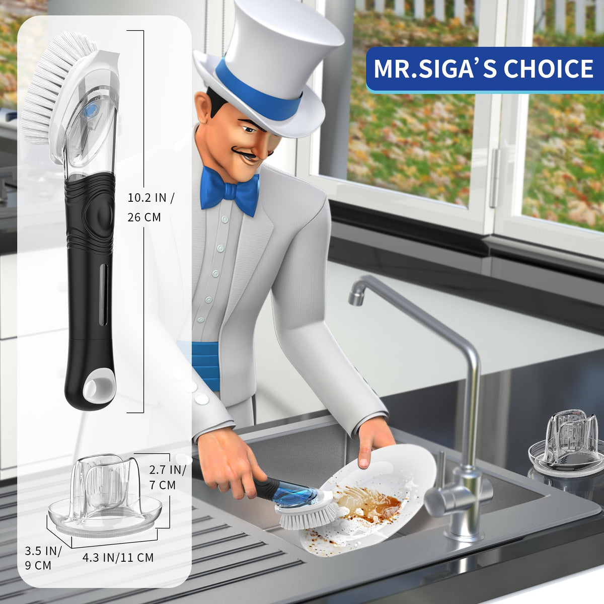 MR.SIGA Soap Dispensing Dish Brush Refills, 4 Pack