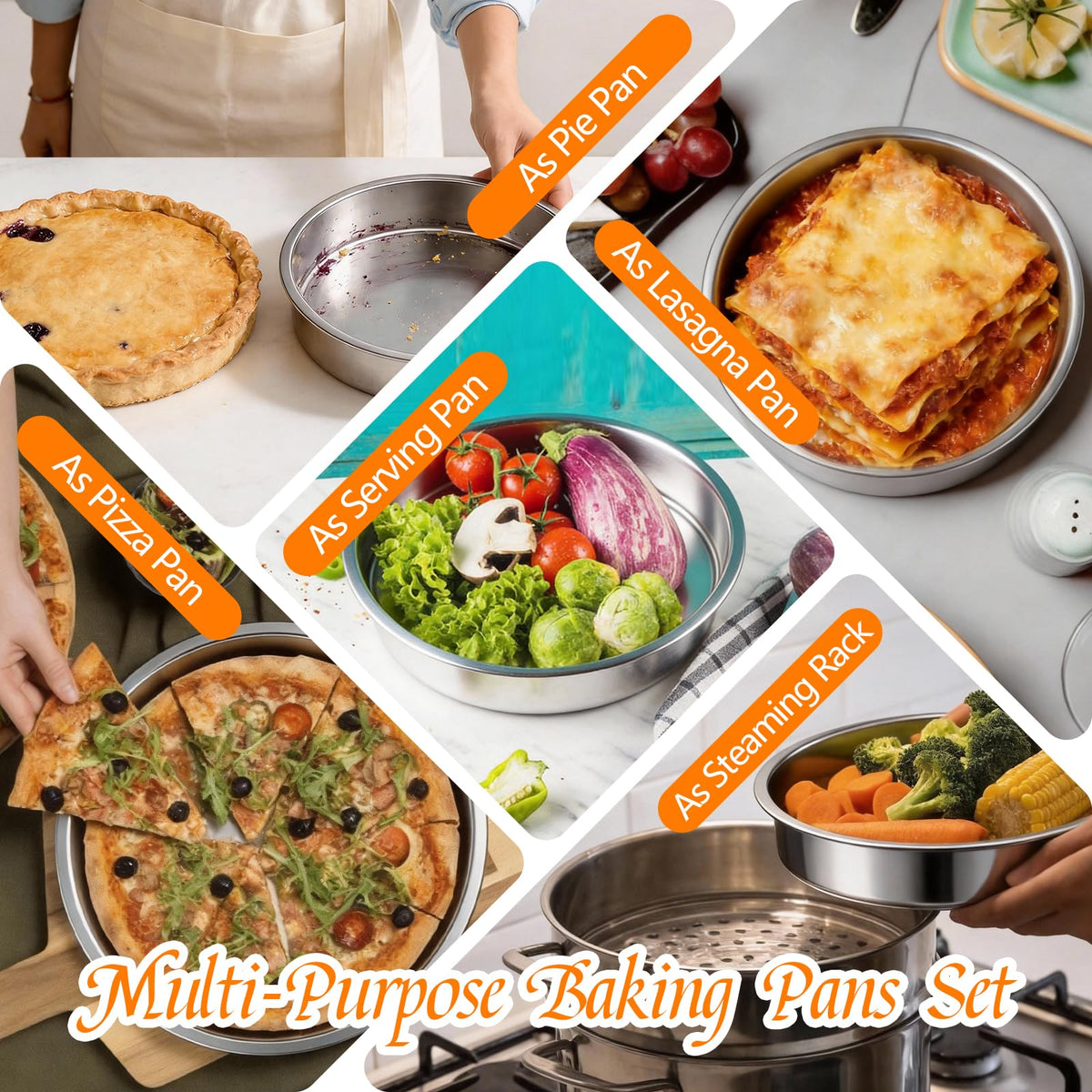 tifanso Set of 3 Stainless Steel Cake Pans - 8 Inch Round Layer Cake Baking Pan Molds, Stackable Even Heating Baking Set, Dishwasher Safe Bakeware Tins for Home Bakers, Birthday Party Wedding