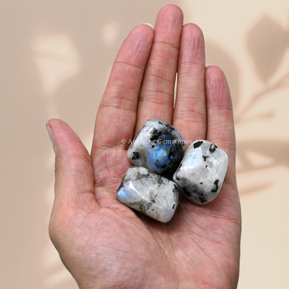 Amazing Gemstone Rainbow Moonstone Crystals and Healing Stones Tumbled - 1 oz Rainbow Moonstone Stone, Healing Stones for Energy Balance, Stress Relief - Premium Polished Gems Rocks for Meditation