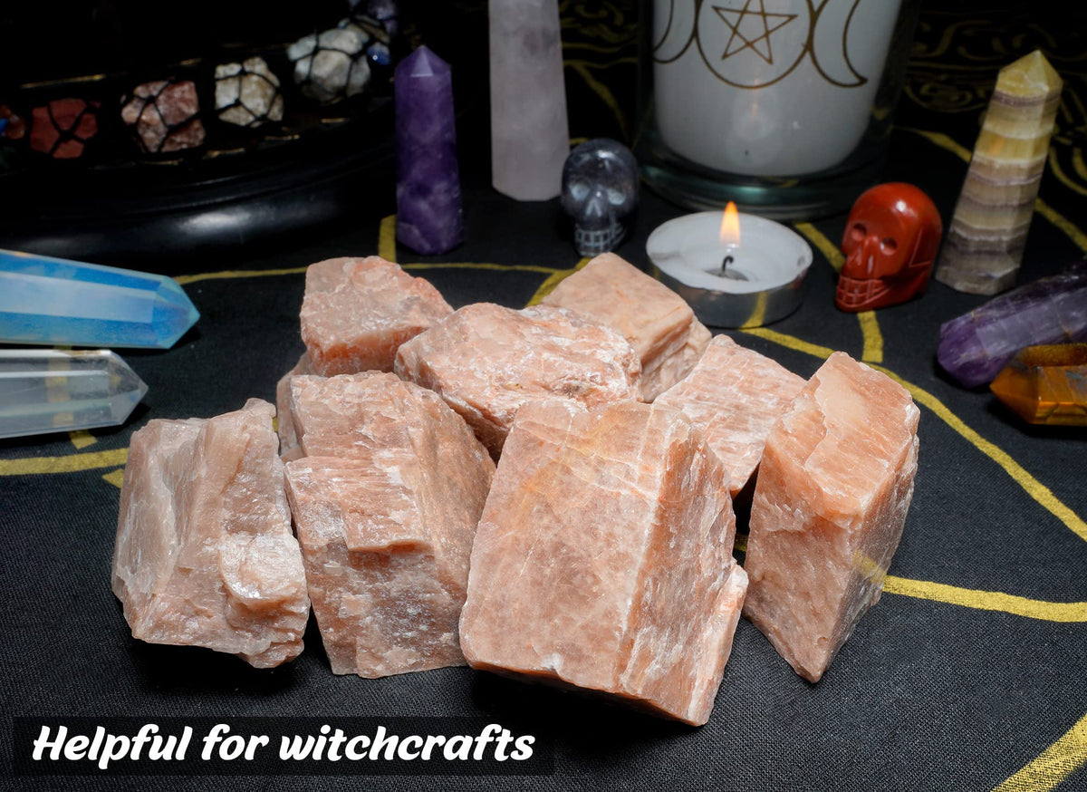 Crocon® 1LB Peach Moonstone Rough Bulk Rocks Natural Stone Spiritual Gifts Raw Gemstone Crystals and Stones Tumbling Cabbing Polishing Gem Mining Chakra Balancing Reiki Healing Home Office Décor