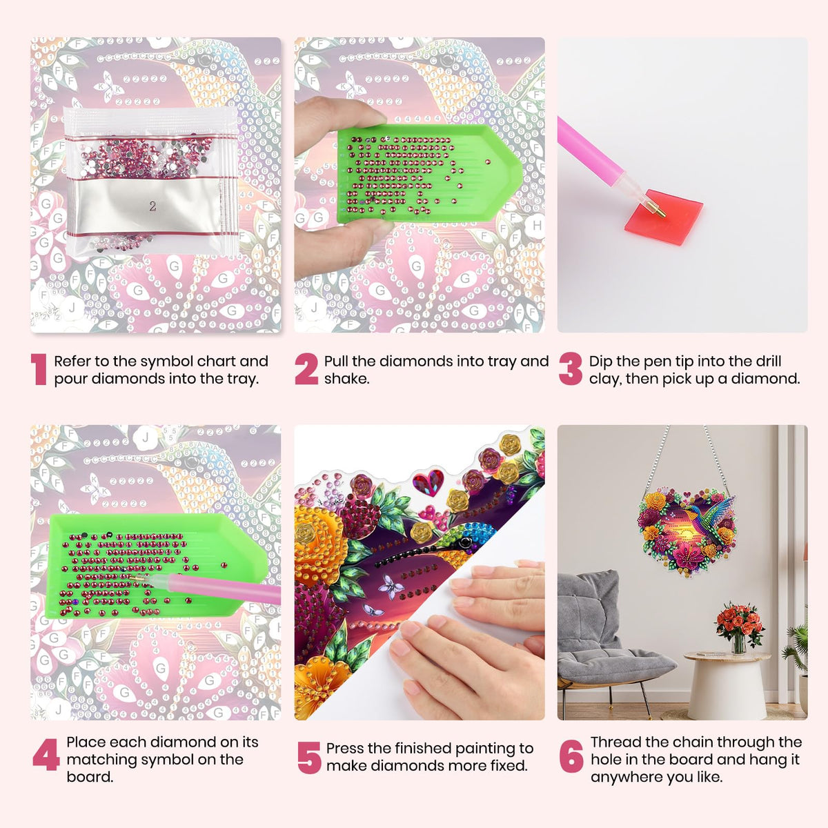 MXJSUA Flowers Hummingbird Diamond Art Hanging Kits for Adults Beginners, Crystal Diamond Suncatchers, Special Shape Diamond Painting Pendant Window Ornament Gifts for Home Garden Door Wall Decor
