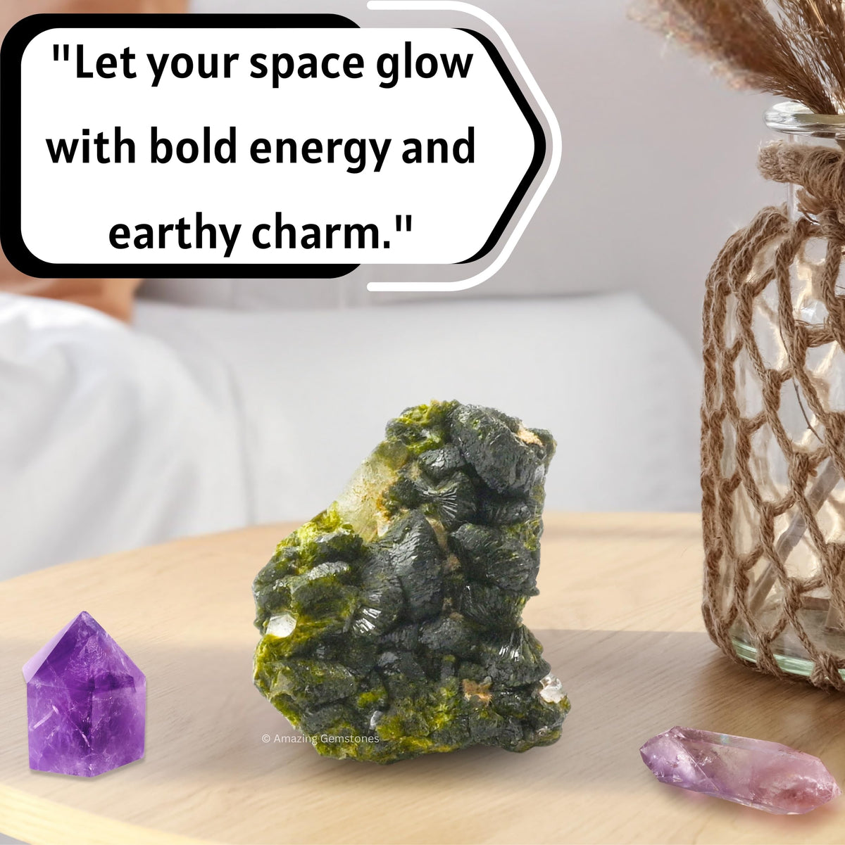 Amazing Gemstone Epidote Crystals and Healing Stones Mineral Specimen - Premium Semi Precious Gem Stones for Spiritual Growth - Geode Cluster for Meditation,Chakra Balance,and Energy Enhancement (M)