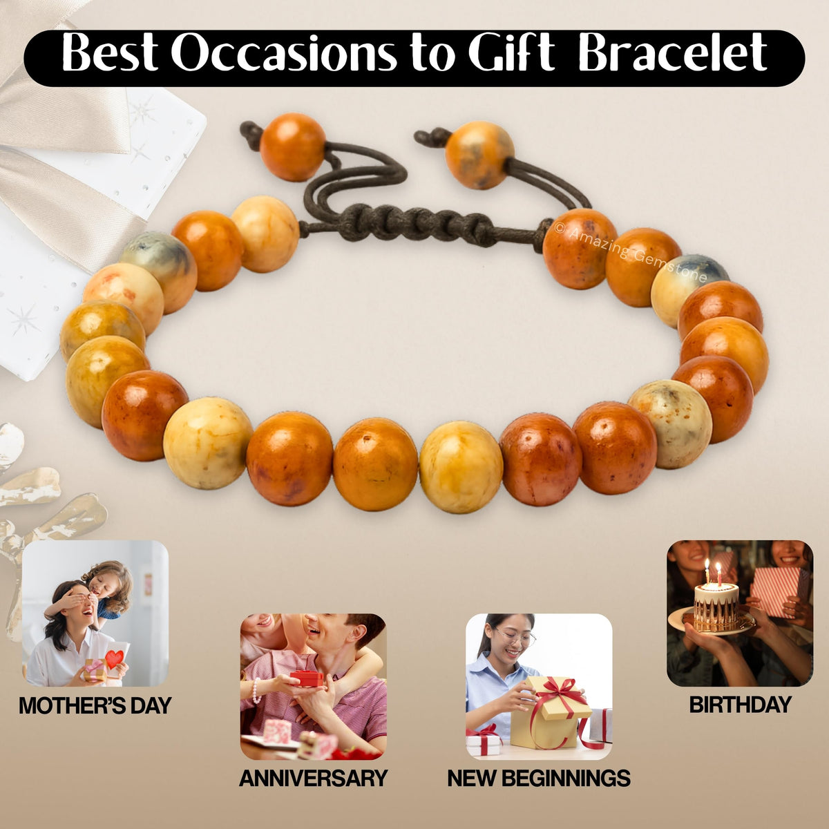 Amazing Gemstone Crazy Lace Agate Bracelet, Gifts For Men & Women - Protection Healing Crystal Bracelet - 8mm Gemstone Beaded Adjustable Bracelet, Pulseras Para Hombres Mujer Stocking Stuffers