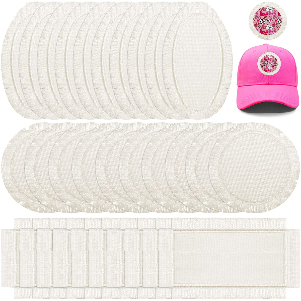 30 Pieces Sublimation Patches 3 Shapes Fabric Iron on Blank Patches Sublimation Blank for DIY Crafts Hat Caps Clothes Shoes Bags Backpacks Uniforms(Beige)